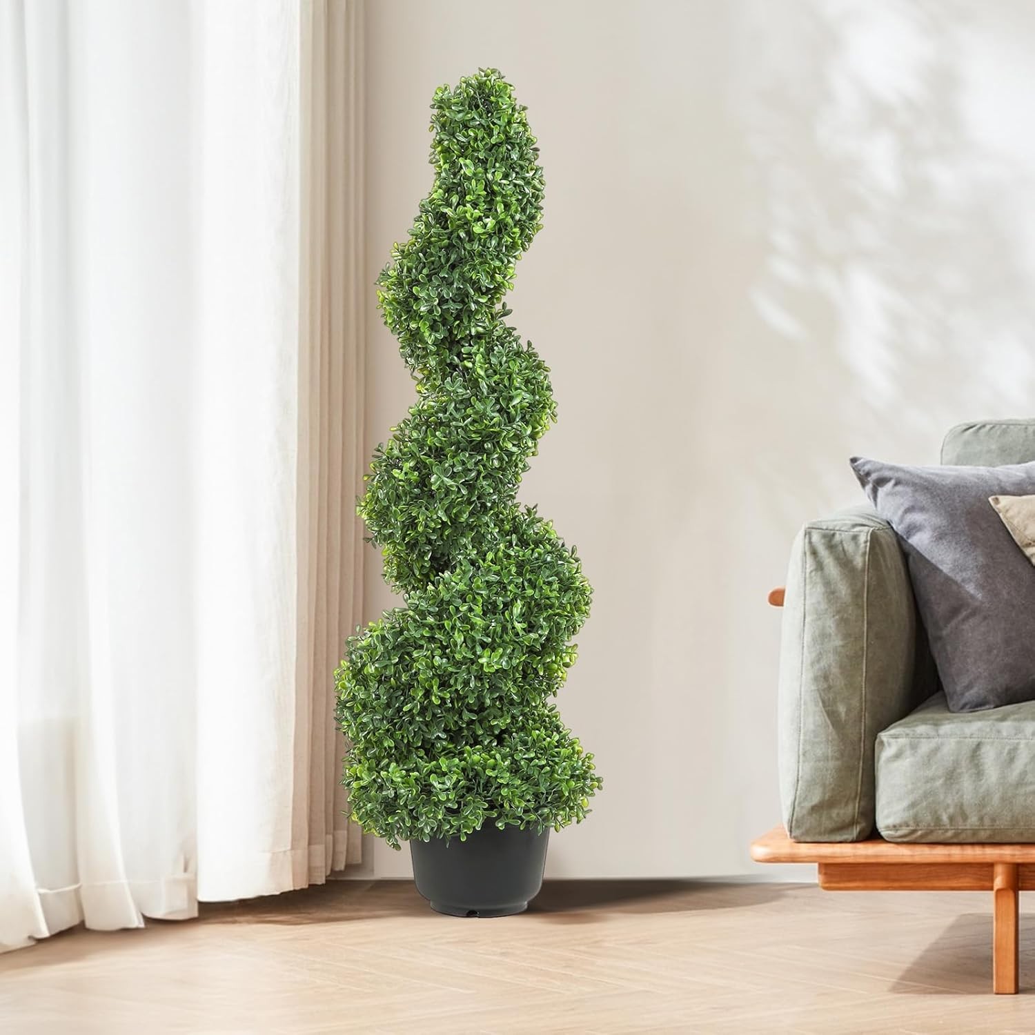 Artificial Boxwood Spiral Topiary 3ft Tall 2pcs Outdoor Indoor Decor