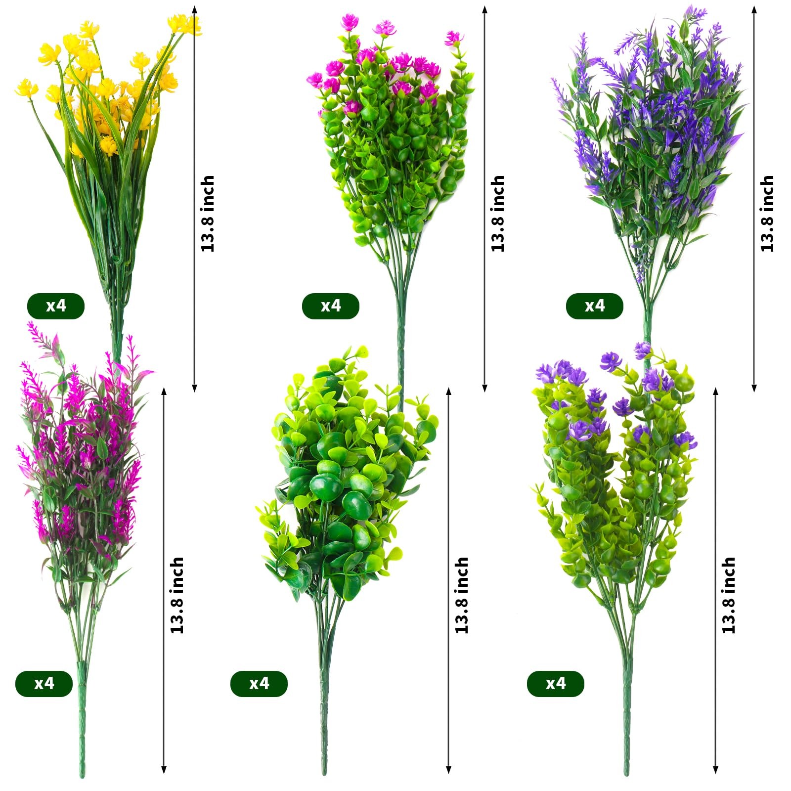 HIFIDECKY 24 Bundles Artificial Flowers Outdoors Faux Plants UV Resistant