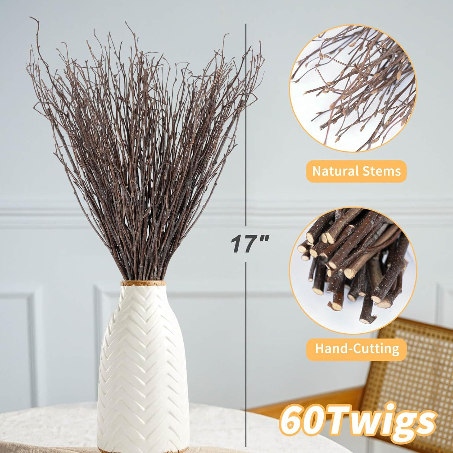 60Pcs Real Dried Birch Twigs Branches – 16” Natural Decorative Birch Branches fo
