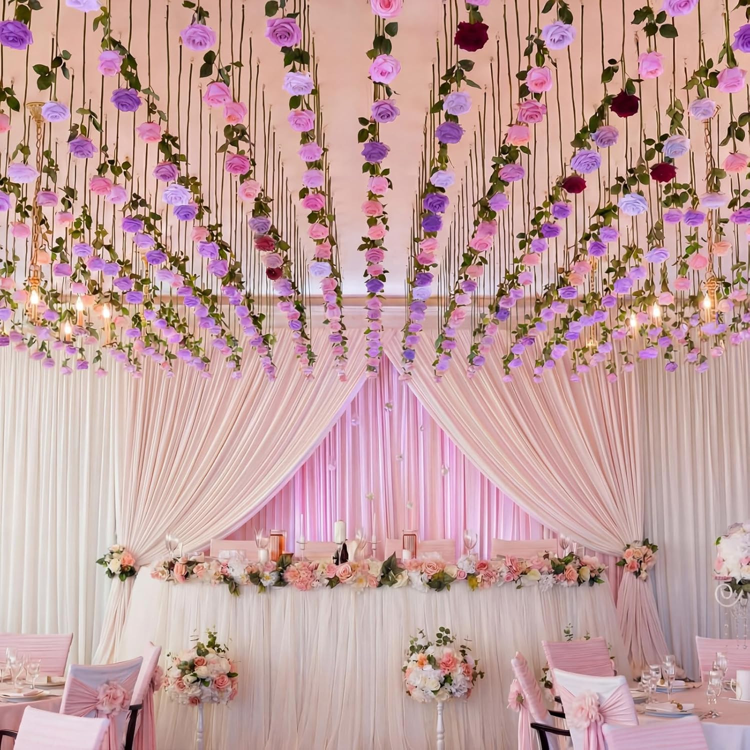 60 Pack Purple Rose Hanging Floral Garland for Weddings & Parties Decor