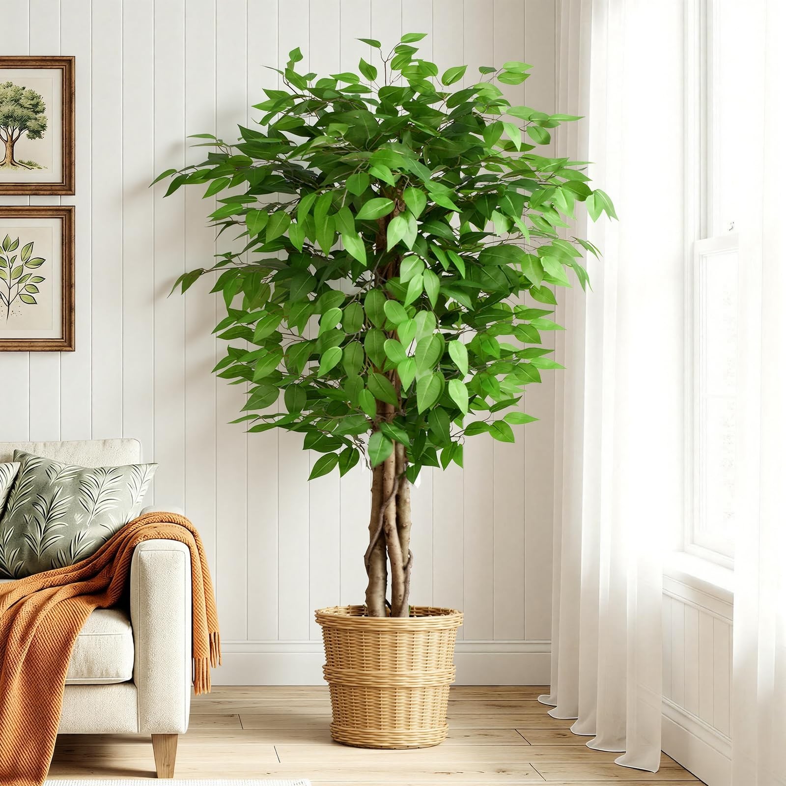 5ft Ficus Artificial Trees with Natural Curved Trunks, 60″ Tall Lush Faux Tre…