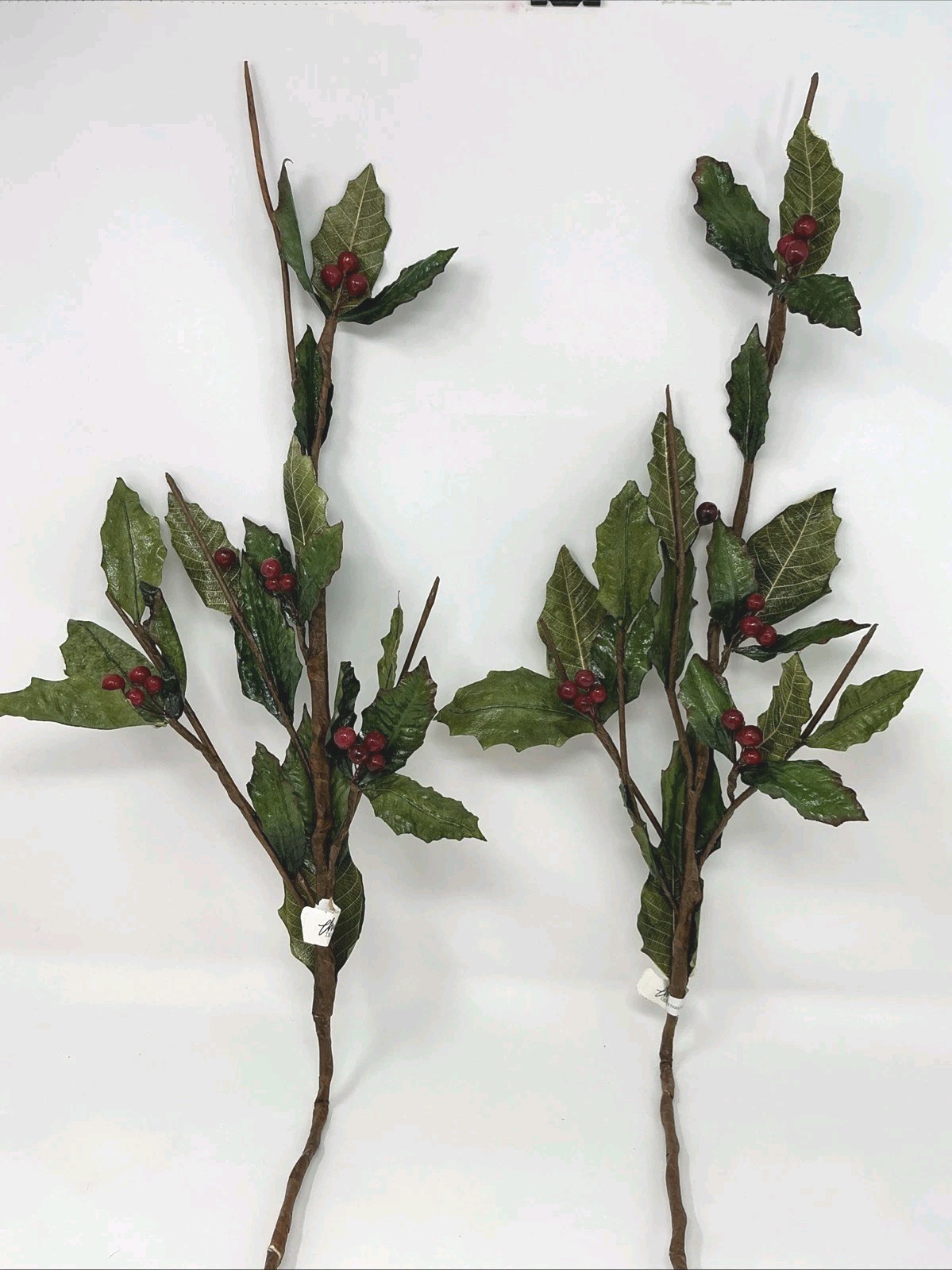 Holly w Wired Red Berries Spray Floral Pick 30” Long 2 Picks Vase Filler NOS