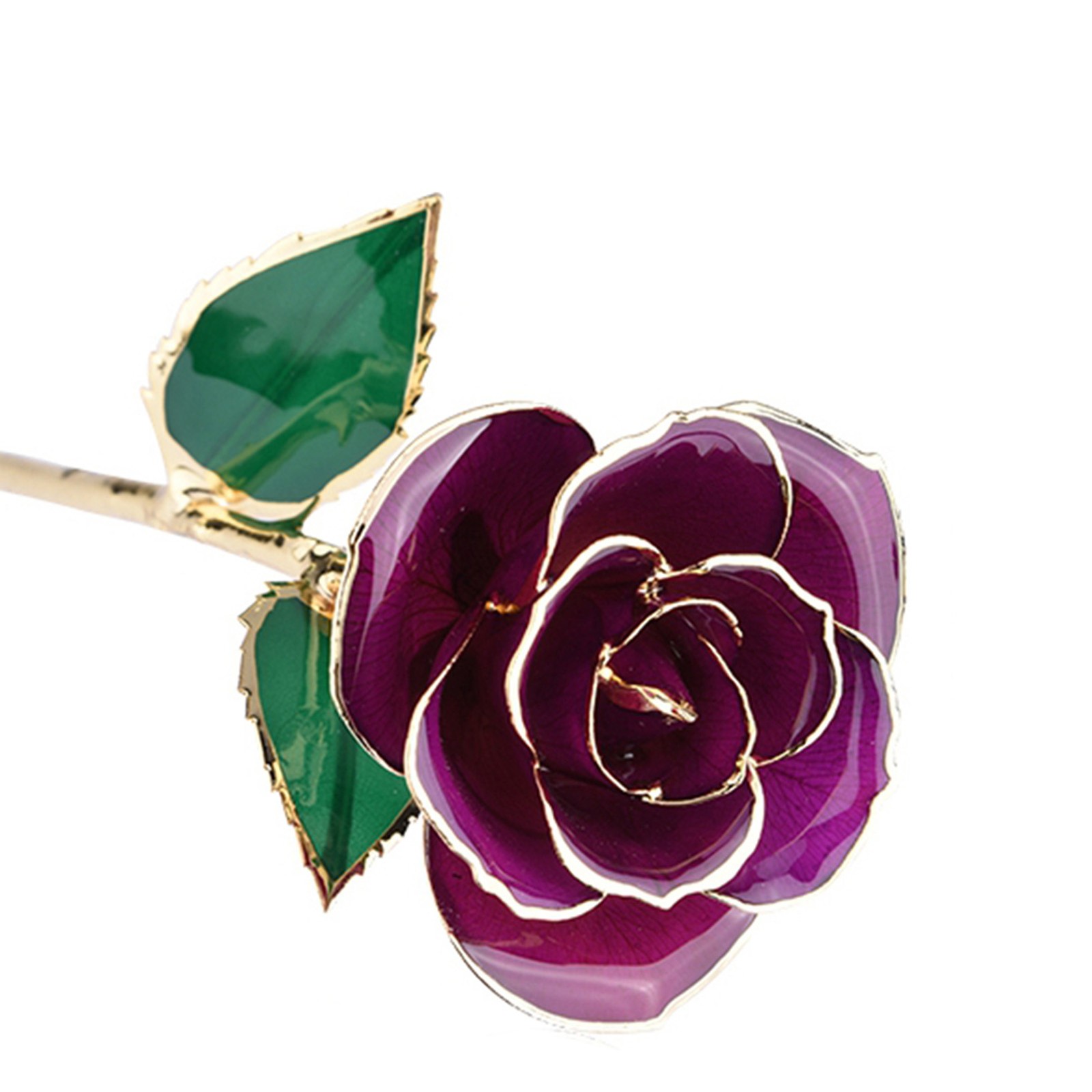 Real Purple Rose 24K Gold Dipped Preserved Flower Gifts For Valentines Day