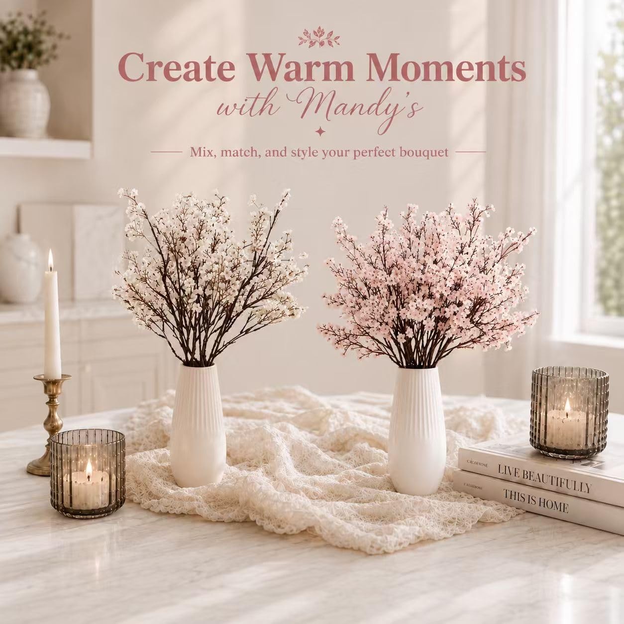 6 PCS Light Pink Artificial Babys Breath 18.5 Inch Silk Gypsophila Flowers