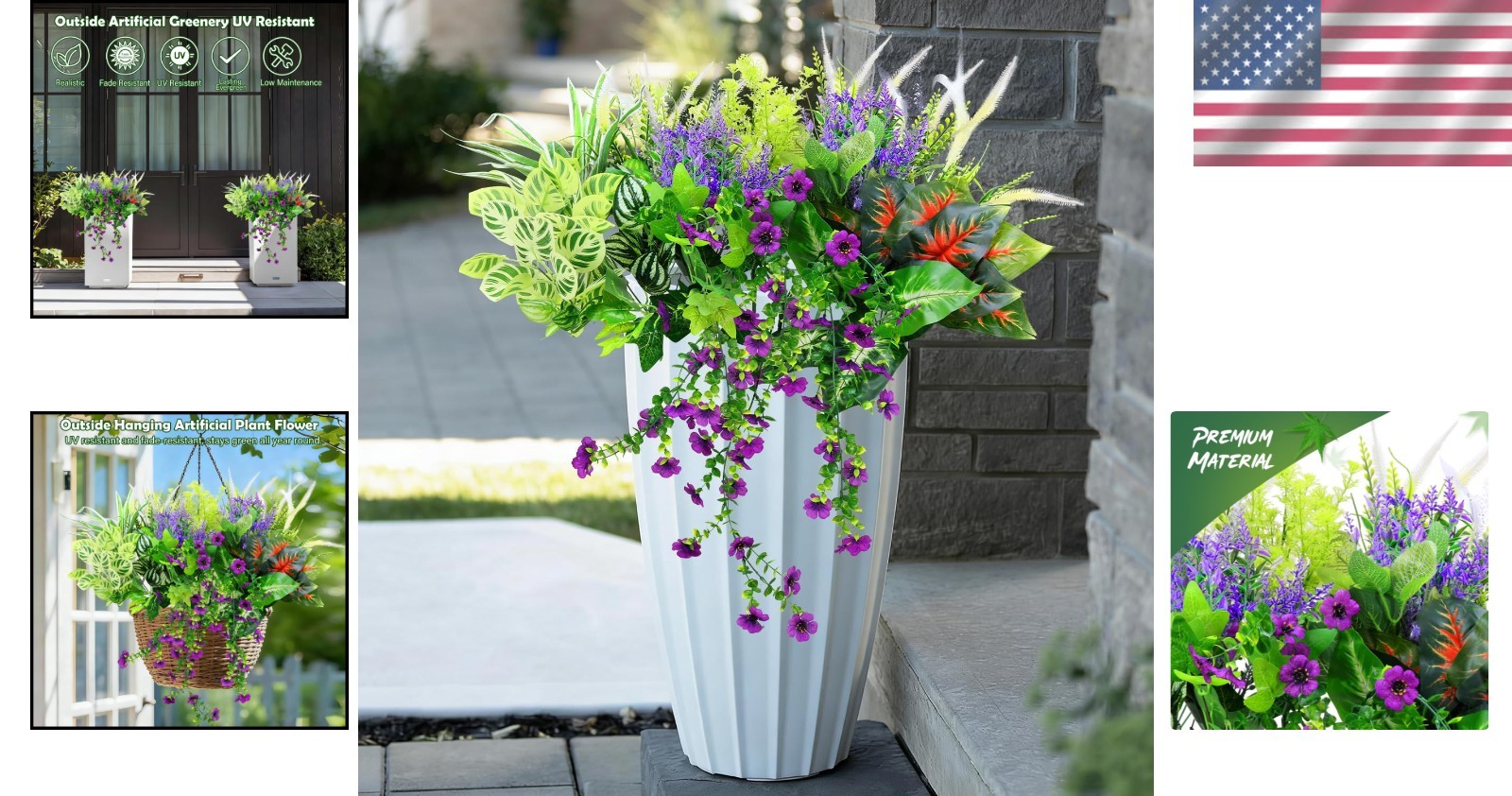 Maintenance-Free 14 Pack of Realistic Fake Plants for Pots & Window Boxes