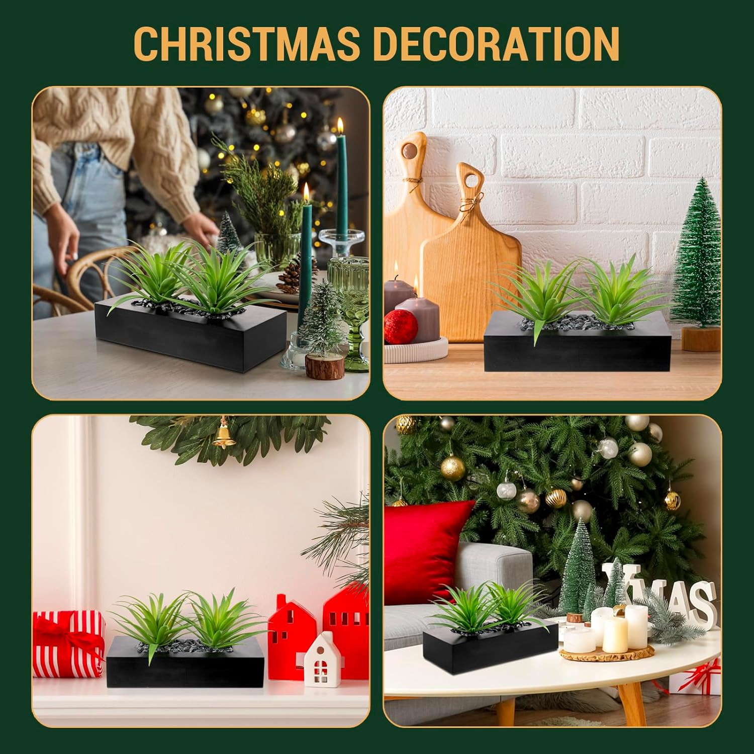 10 Inch Fake Grass Artificial Plants in Rectangular Black Wood Planter – Faux Pl