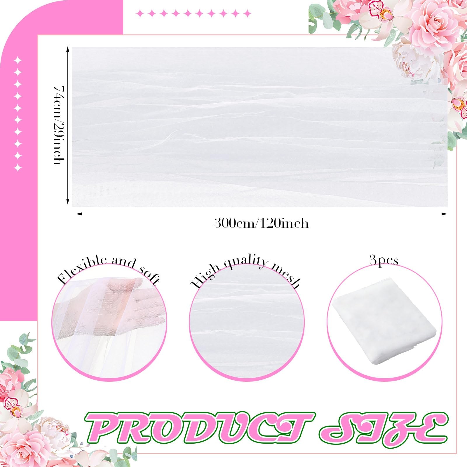 6 Pcs 35.4 Inch Artificial Wildflower Garlands with 3 Pcs 10 Ft Wedding Tulle…