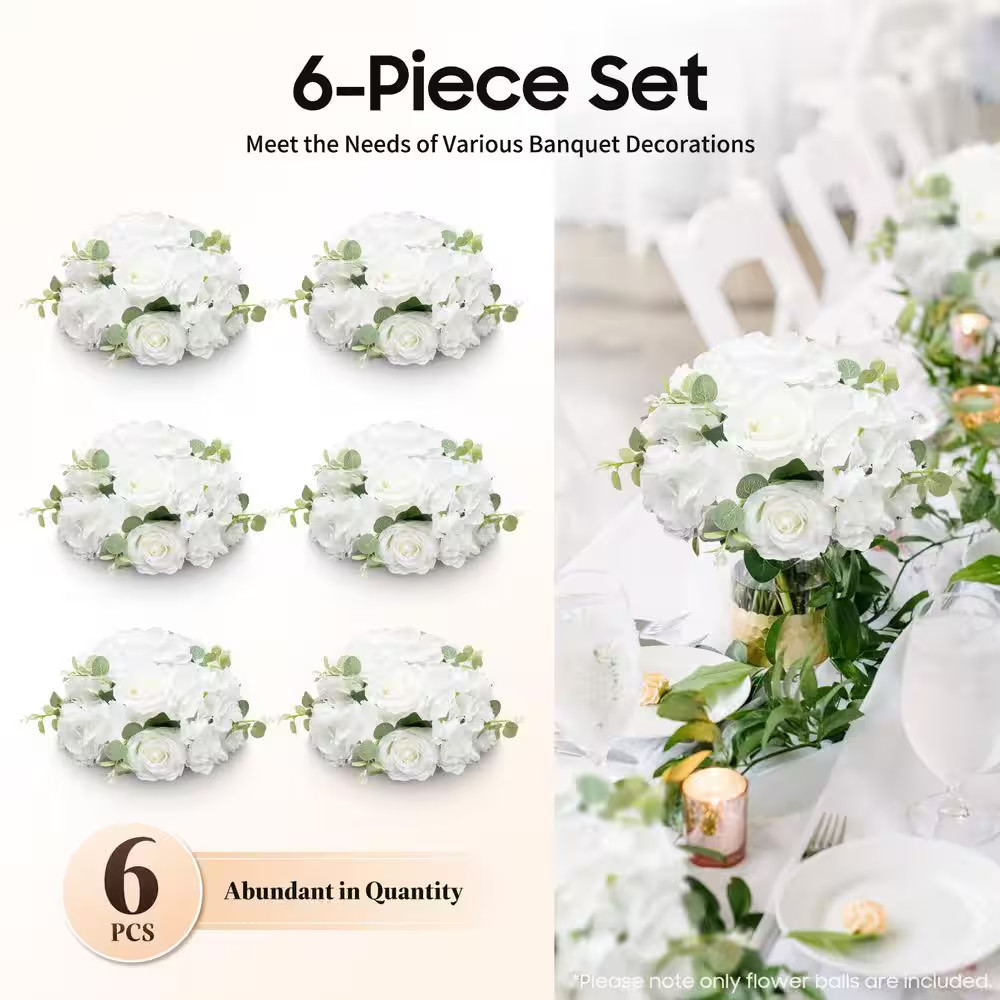 7.48 In. White Indoor Artificial Silk Hydrangeas Roses Wedding Party Birthday Ta