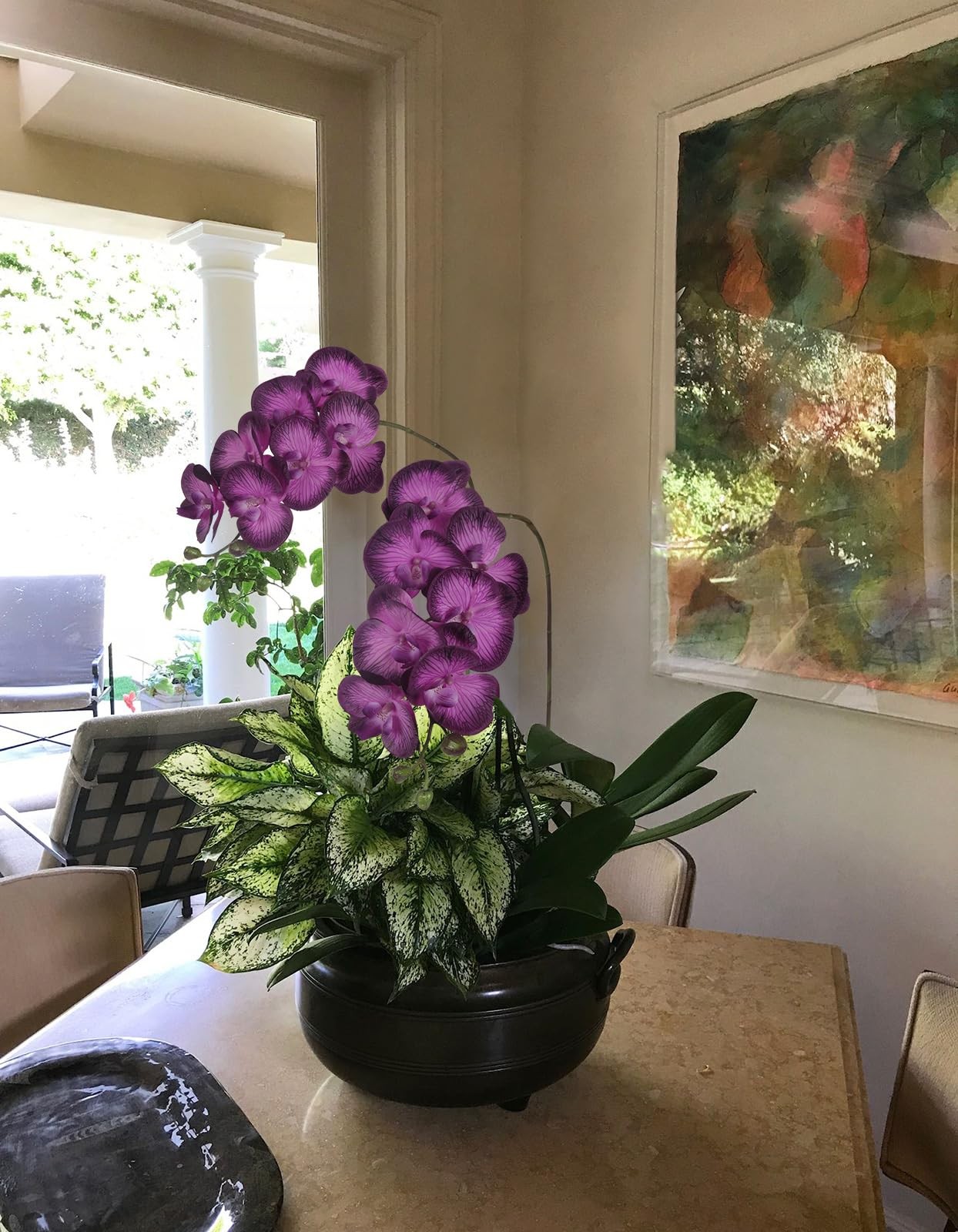 Dark Purple Orchid Artificial Flowers 34.3″ Real Touch Fake Orchid Latex Purp…