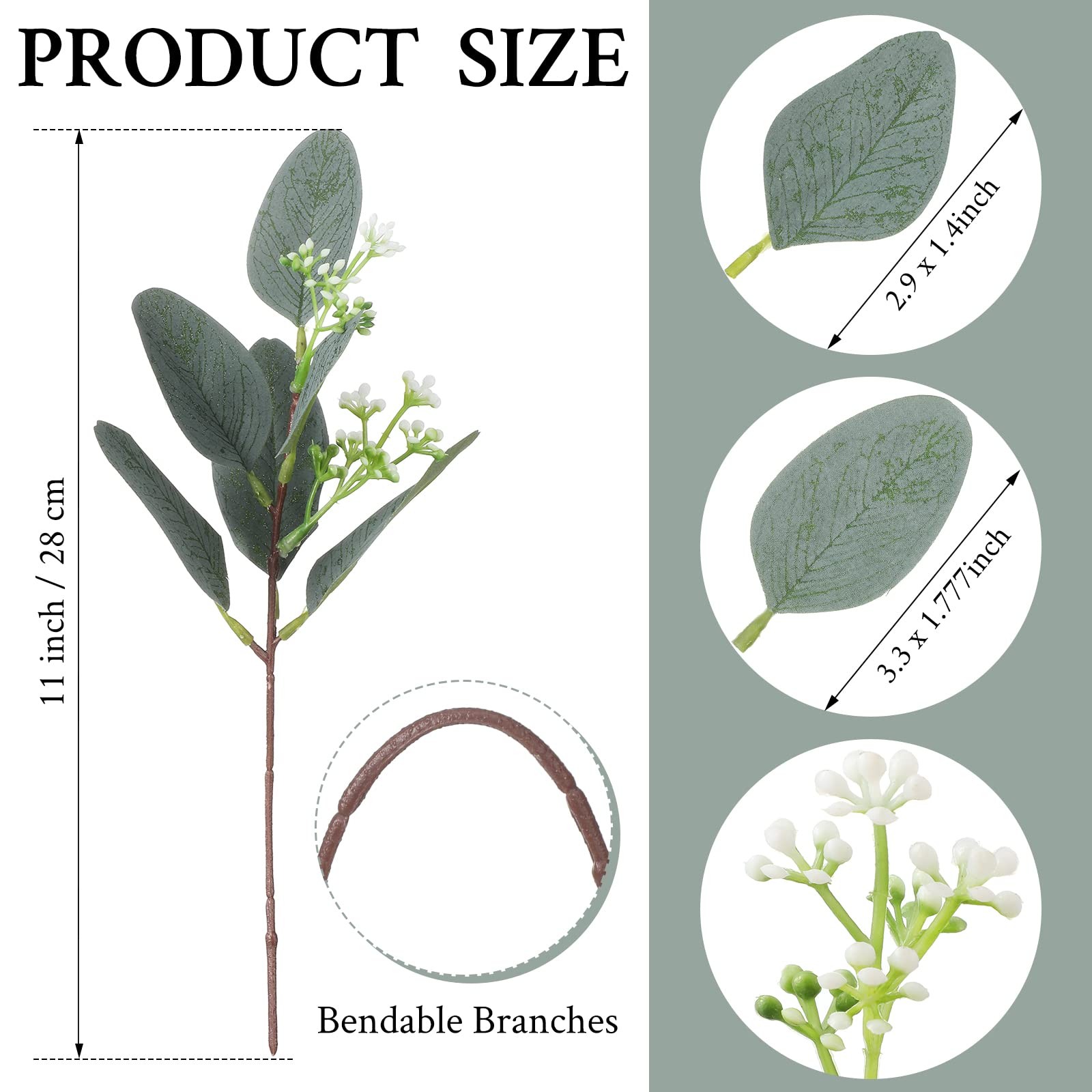 100 Pcs Mixed Eucalyptus Leaves Stems Bulk Artificial Eucalyptus Leaves Artif…