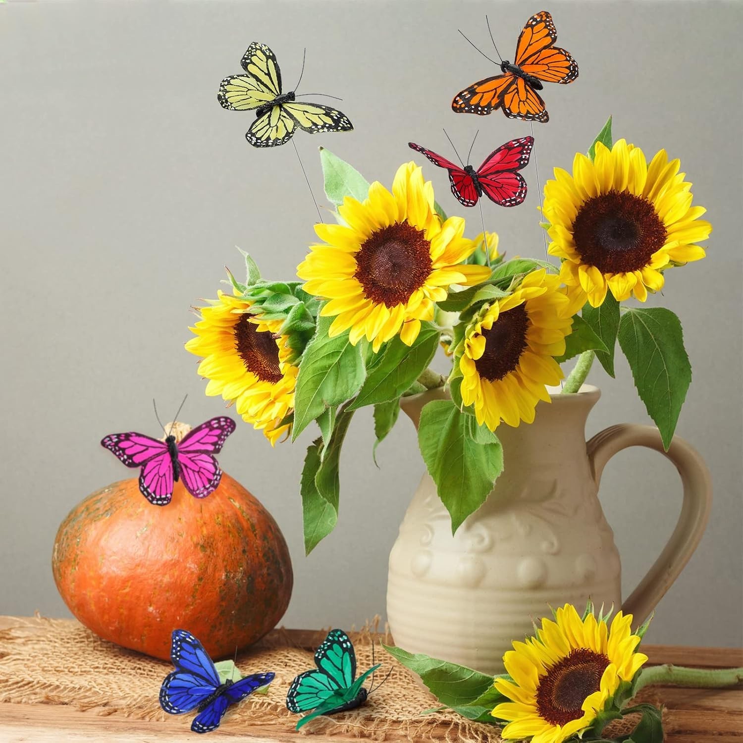 24 Pcs Monarch Butterfly Decorations 4 Size Artificial Monarch Feather Fake B…
