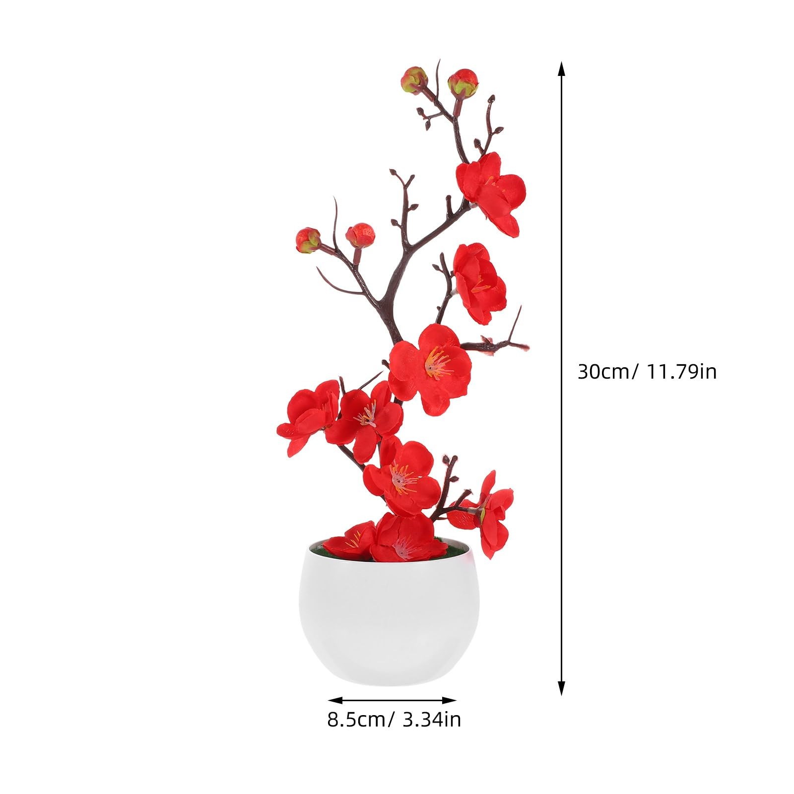 Artificial Plum Blossom Bonsai 11.81In Faux Potted Plant – Lifelike Red Bloom…