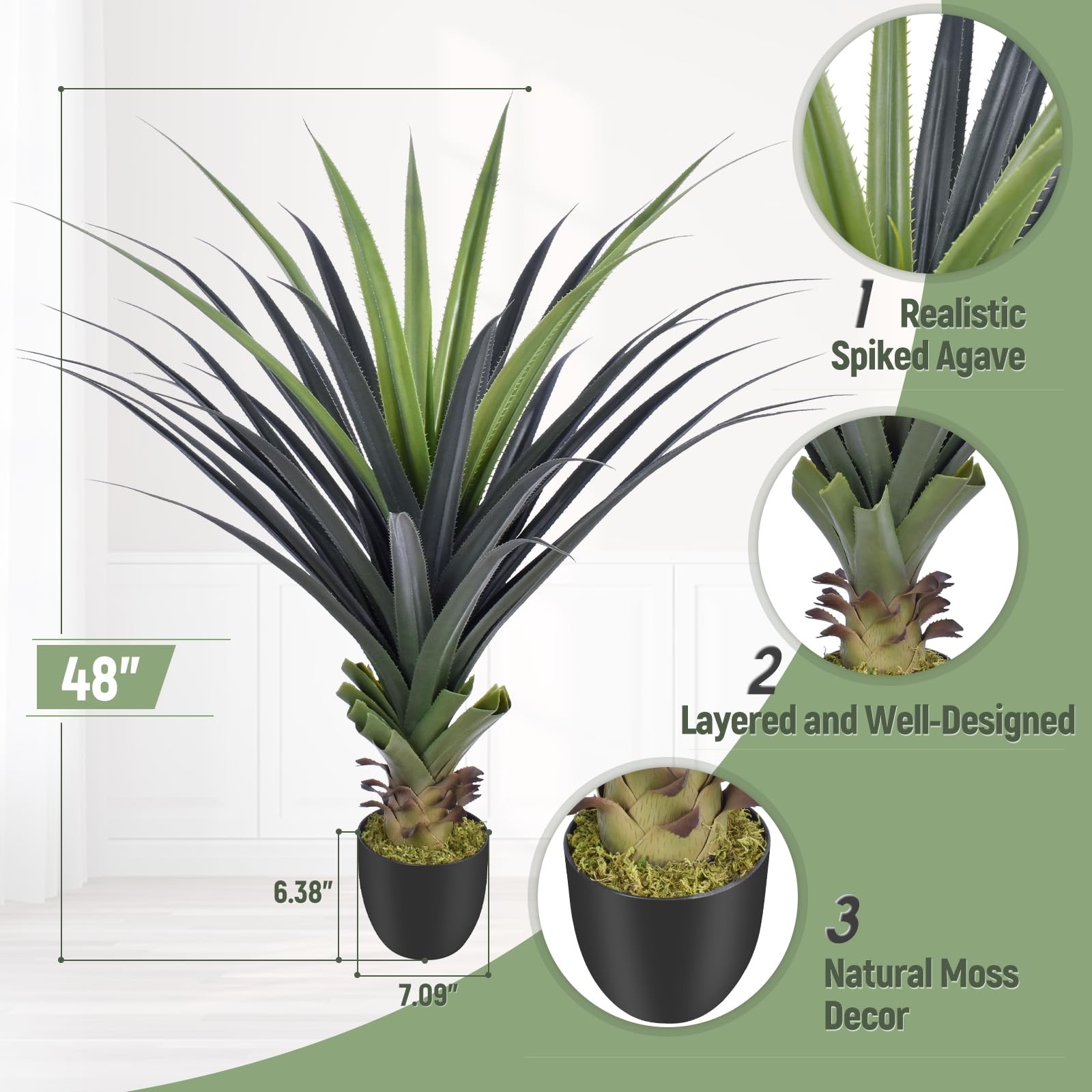 4ft Artificial Spiked Agave Plant, 48inch Faux Agave Plants Indoor Realistic …