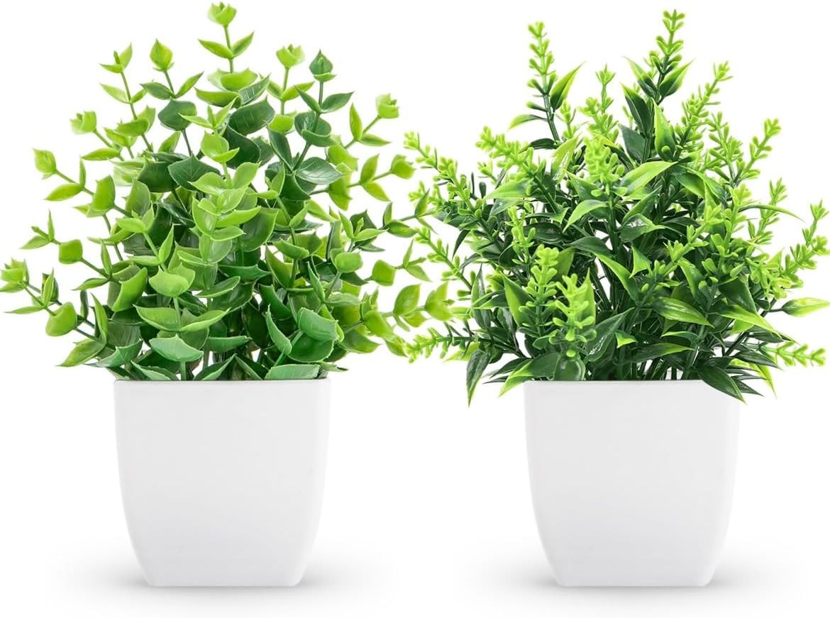 2 Pack Small Fake Plants Artificial Greenery Plants in Pots for Home Bedroom Bat