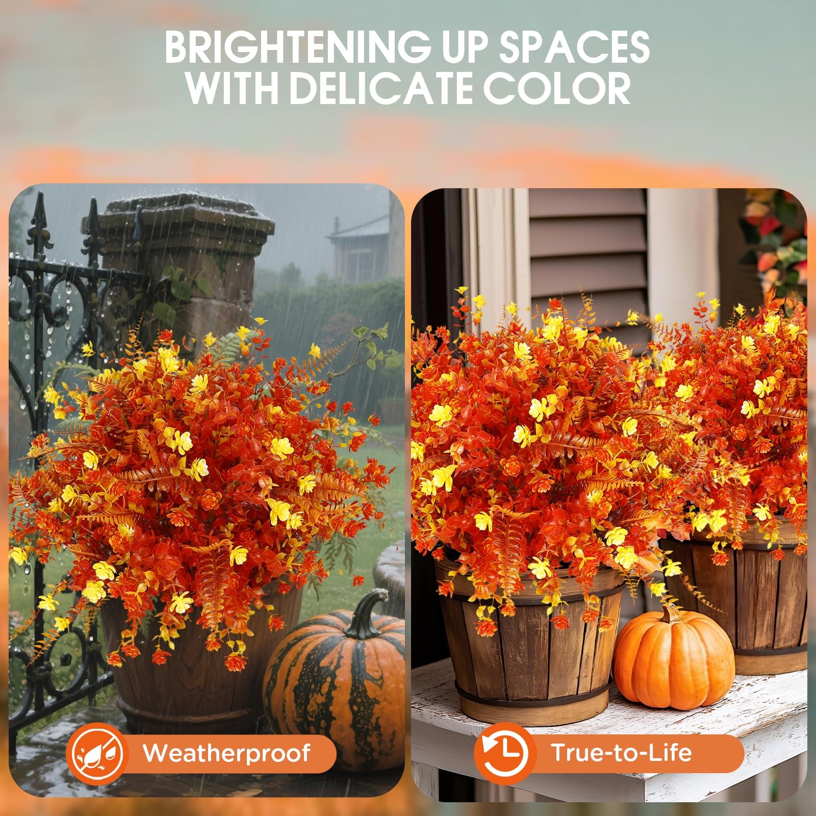 Artificial Fall Flowers for Outdoors,36 pcs Faux Outdoors Plants Realistic Ar…