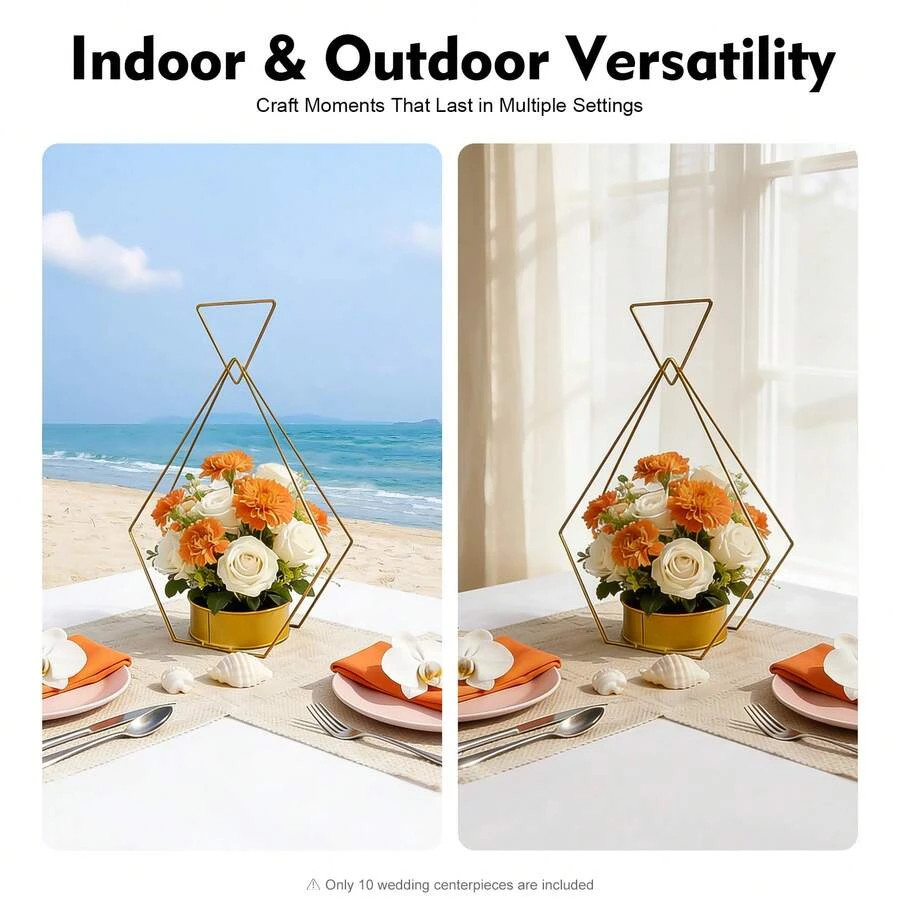 NEW 10 Pcs Gold Geometric Diamond Vases Wedding Centerpiece FREE SHIPPING