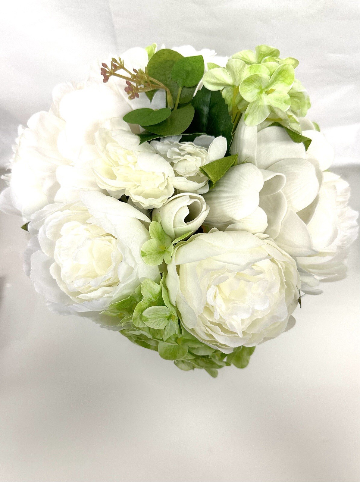 Artificial Peony Hydrangea and Tulip Glass Arrangement 13″ New