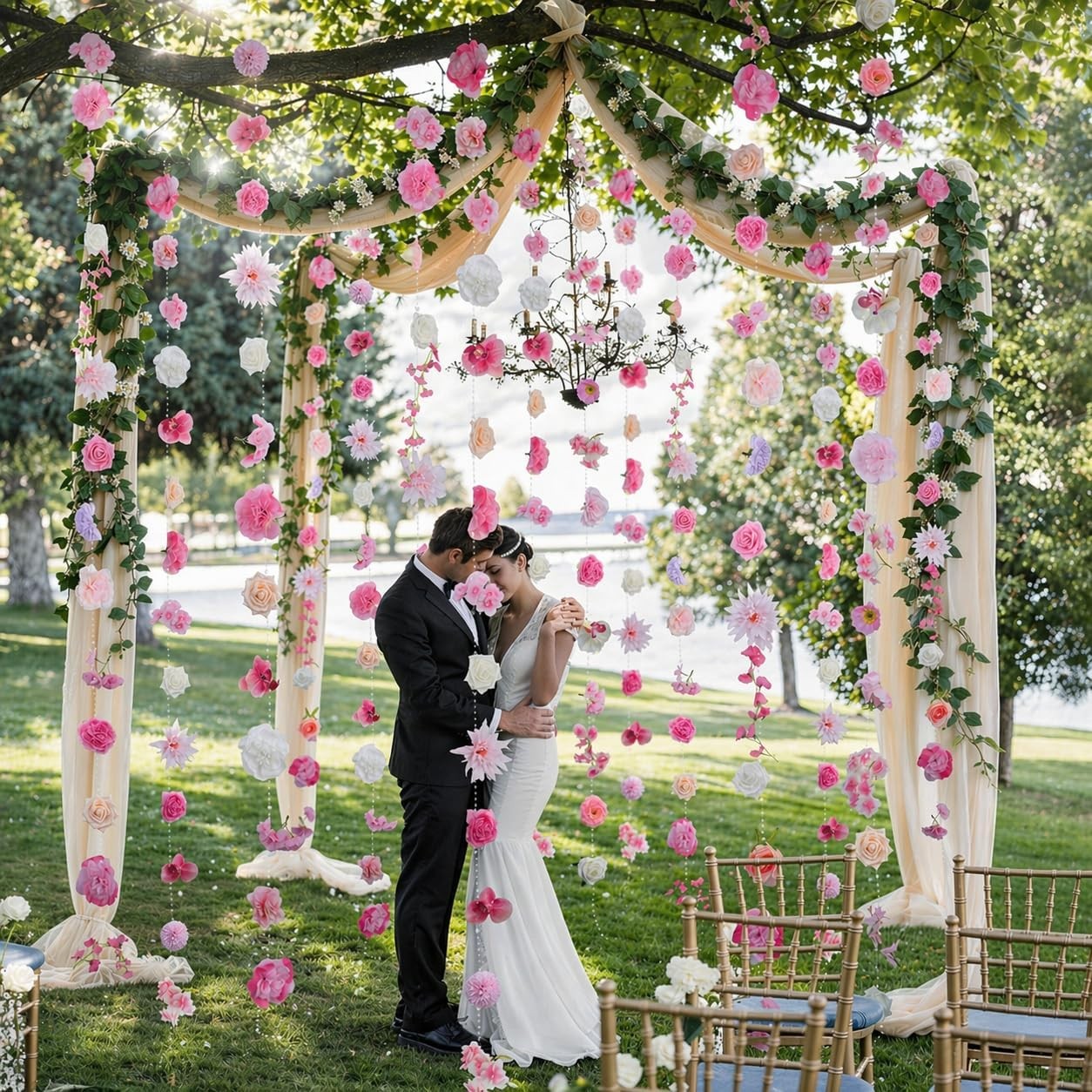 Pink Flower Garland 12PCS 96FT Artificial Hanging Vines for