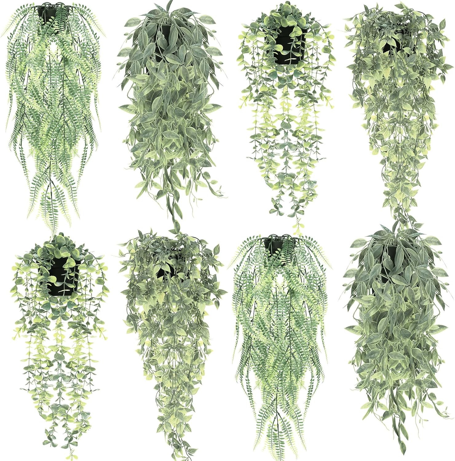 8 Pcs Artificial Hanging Plants with Flowerpots for Home Decor Indoor Outdoor