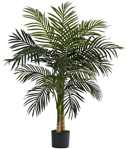 Nearly Natural 4ft Golden Cane Palm, Double Stalk Artificial Tree With Lush R…