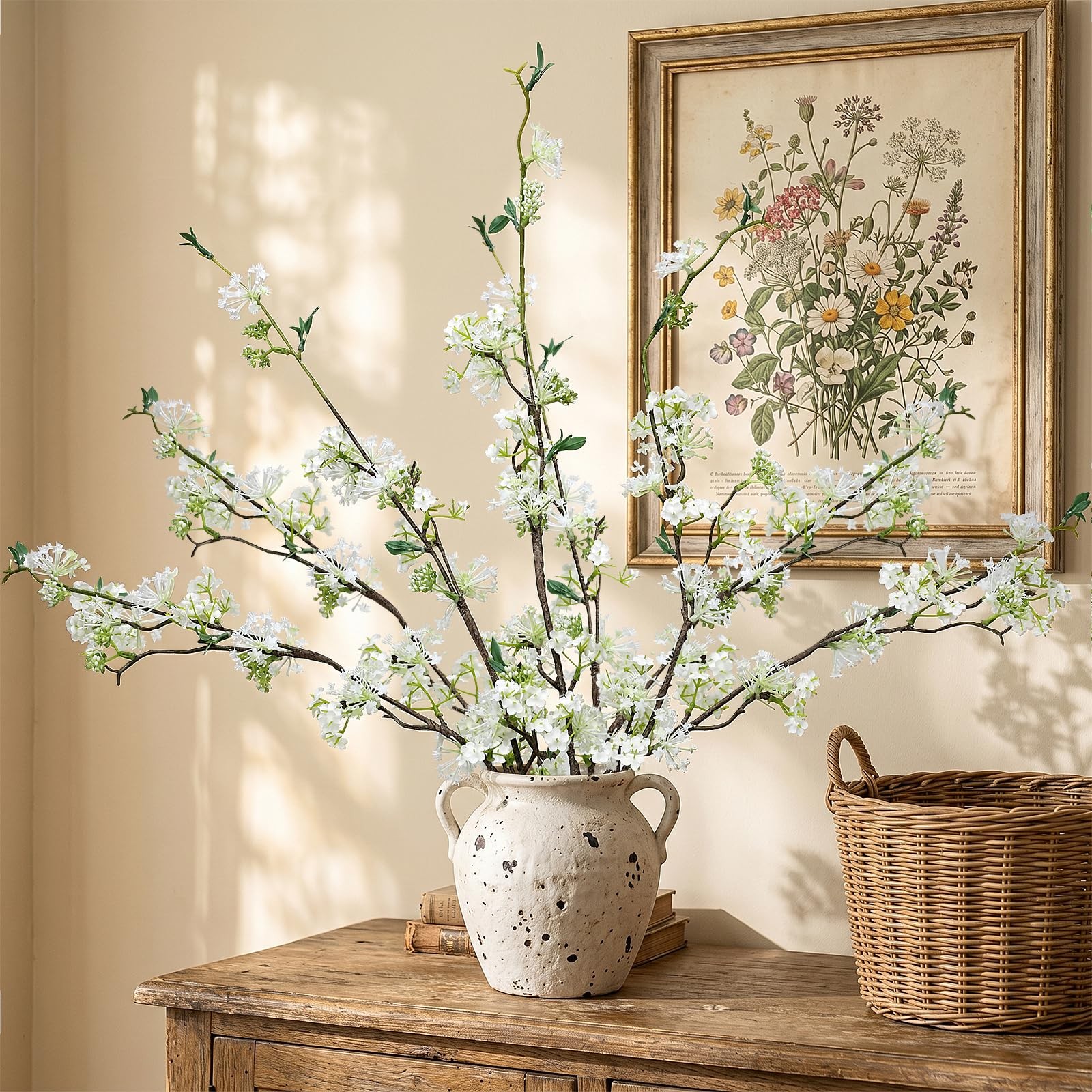 5 PCS Artificial Flowers Branches – 41 Inches Faux Snow Willow with Long Stem…