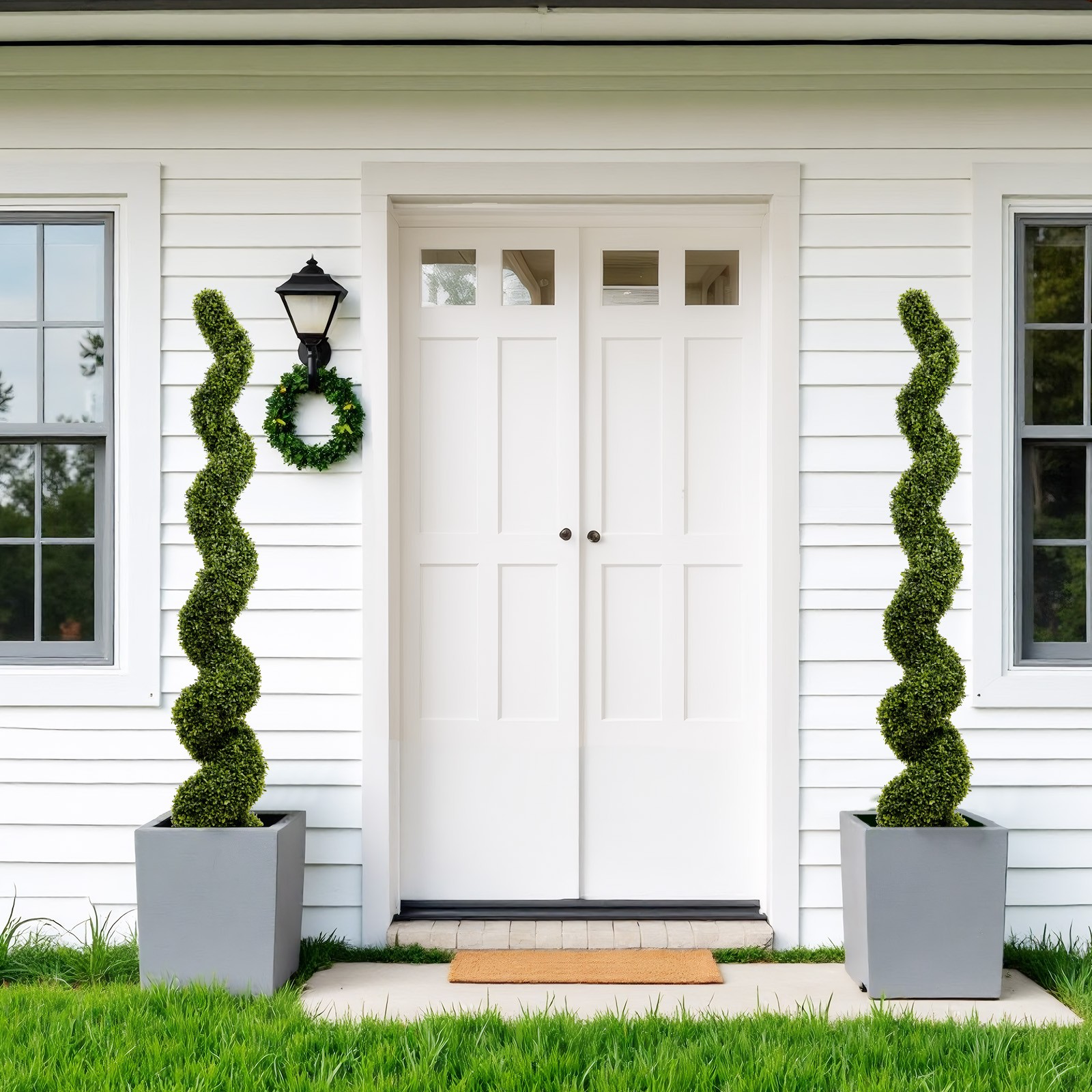 2Pcs 6FT Spiral Topiary Trees Artificial Outdoor Faux Boxwood Plants Potted Tree