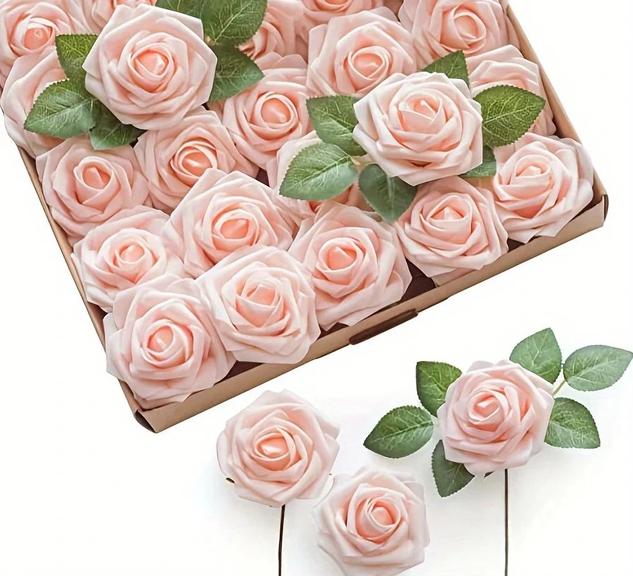 25pcs Artificial Rose Flowers with Stems for DIY Wedding Home Decor