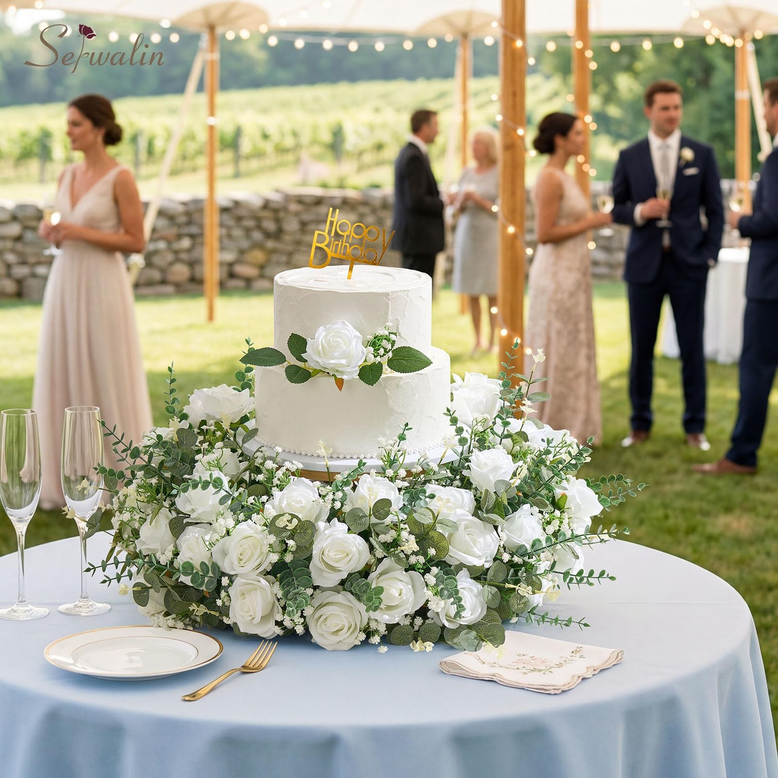 120 Pcs Mixed Eucalyptus Greenery Stems, White Silk Roses and Babys Breath Ar…