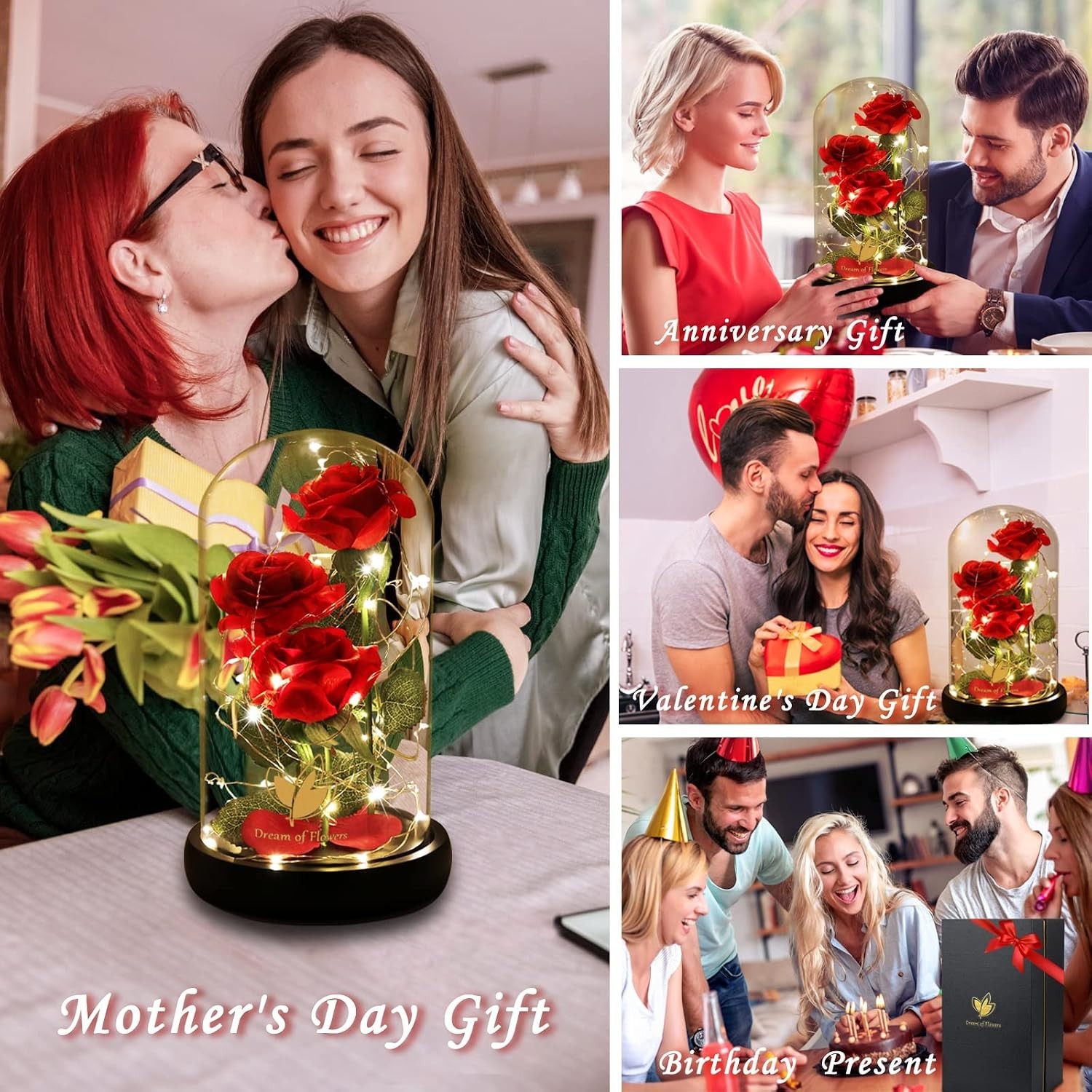 Stunning Red Silk Rose in LED Glass Dome – Ideal Anniversary and Birthday Gift