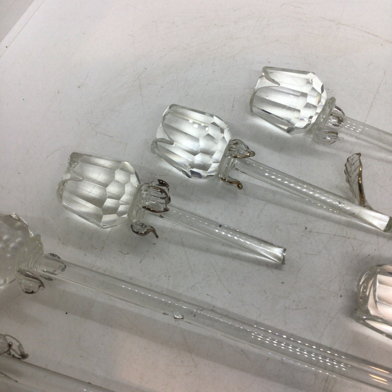 Crystal Glass Long Stem Roses Lot of 6 Various Lengths Great For Crafts
