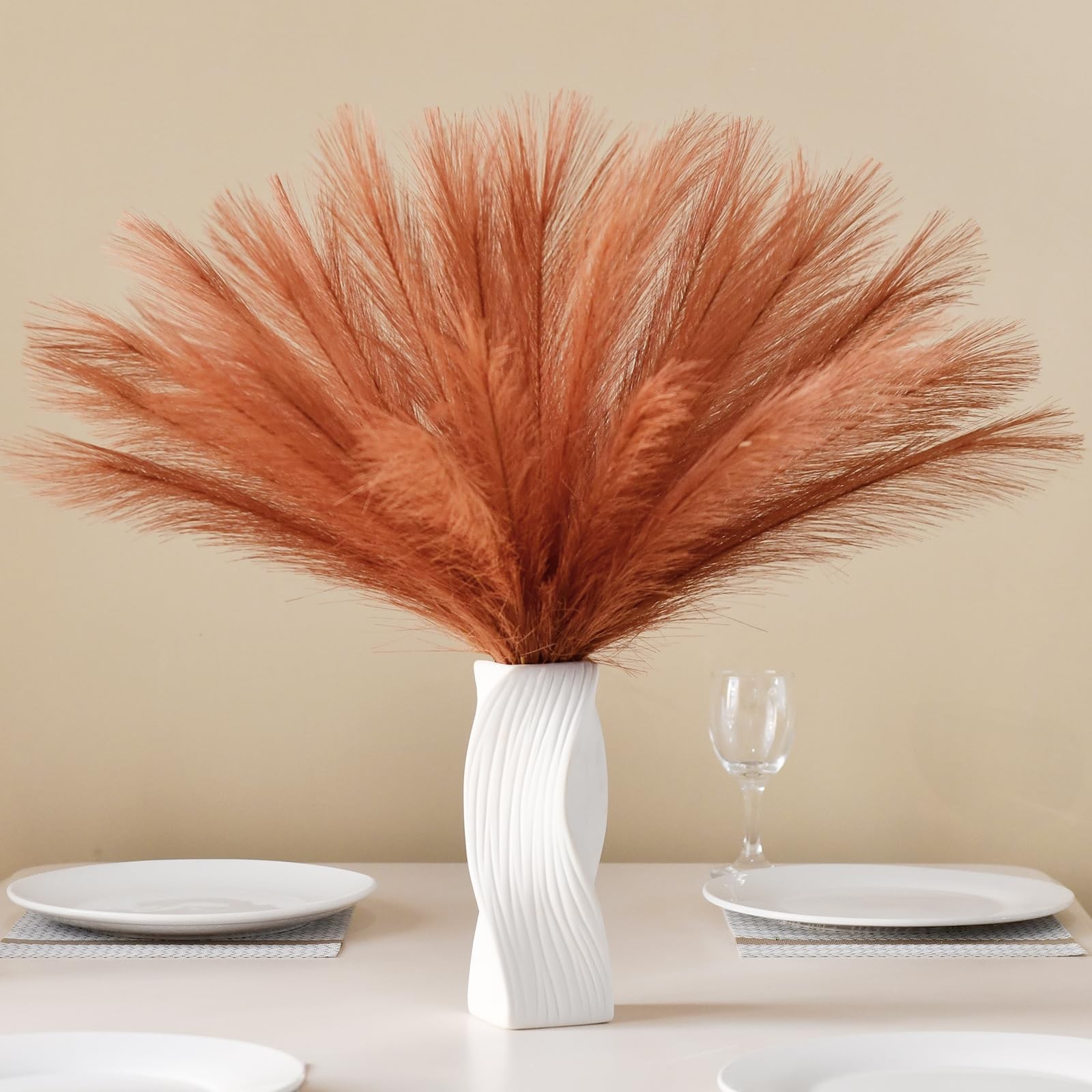 30Pcs Pampas Grass Decor 17.7 Inch, Artificial Faux Fall Orange Pampas for Fl…