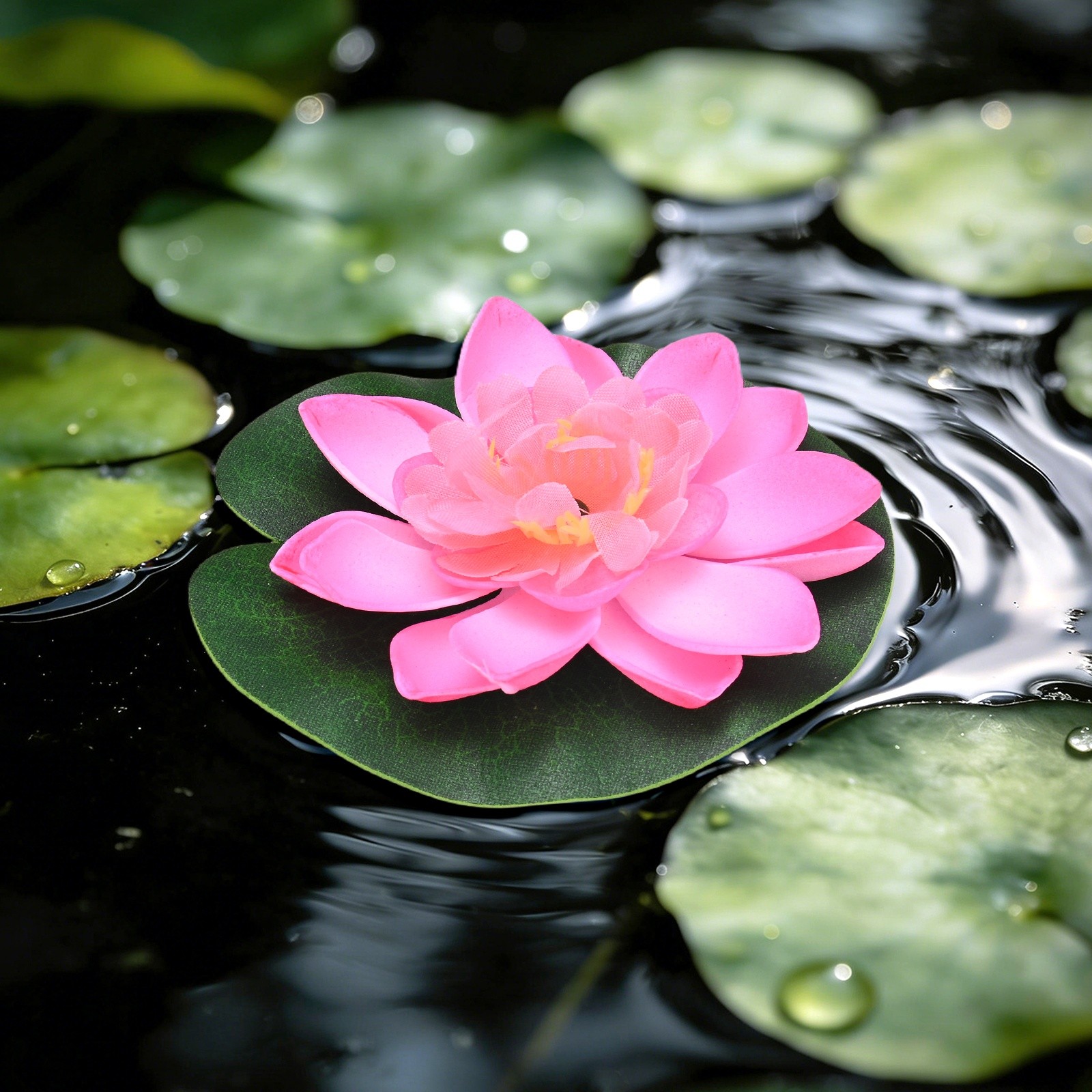 1-Set Artificial Foam Lotus Flower with Water Lily Pad, 4″ [Light Pink]