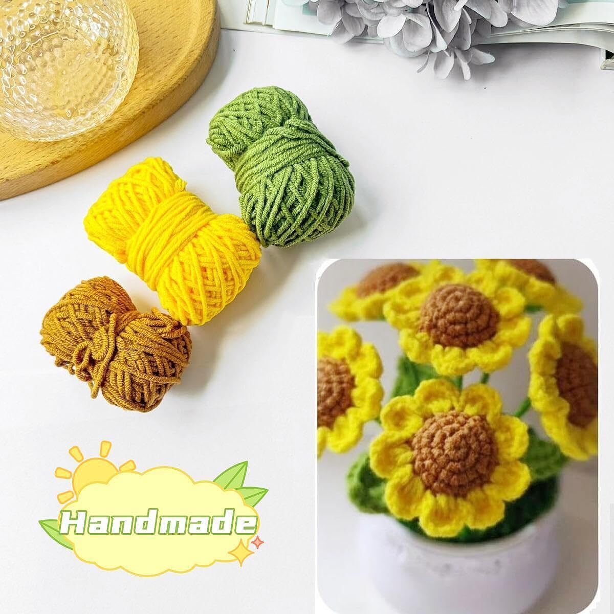 SUNFLOWER CROCHET FLOWERS 6HEAD POTTED KNITTED ARTIFICIAL SUNFLOWERS DESK DASHBO