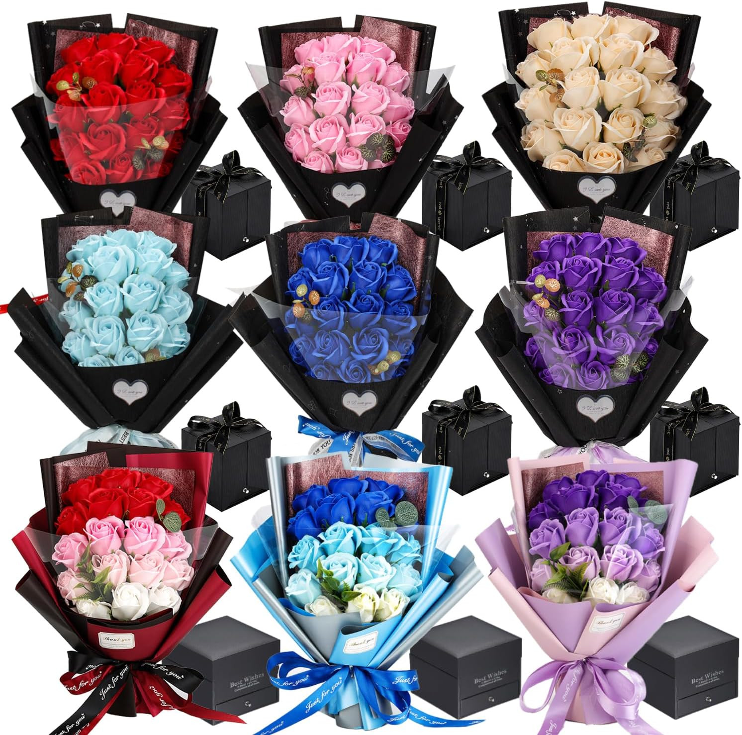 Roses Bouquet Artificial Flower – Preserved Red Flowers with Love Necklace for H
