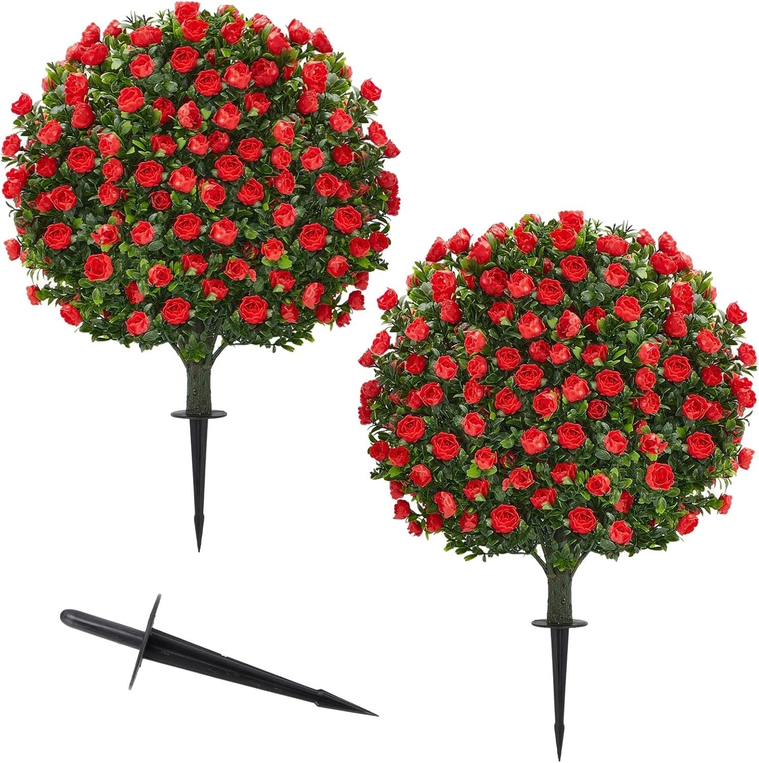 *NEW* 2-Pack Artificial Rose Topiary Ball Trees with Ground Spike