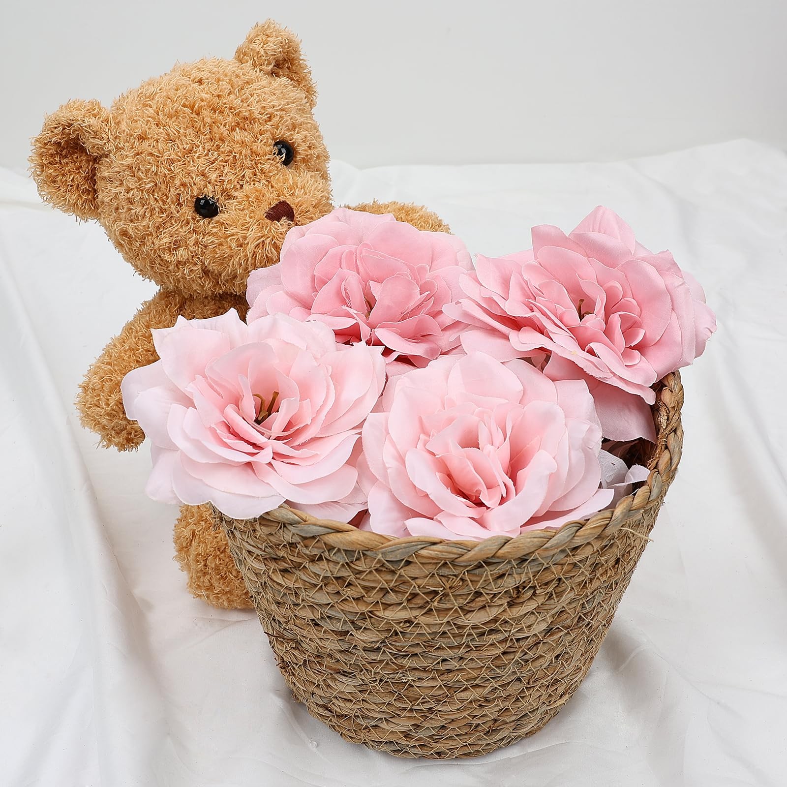 Artificial Silk Roses Flower Heads Wedding Decorations 50 Pcs Pink