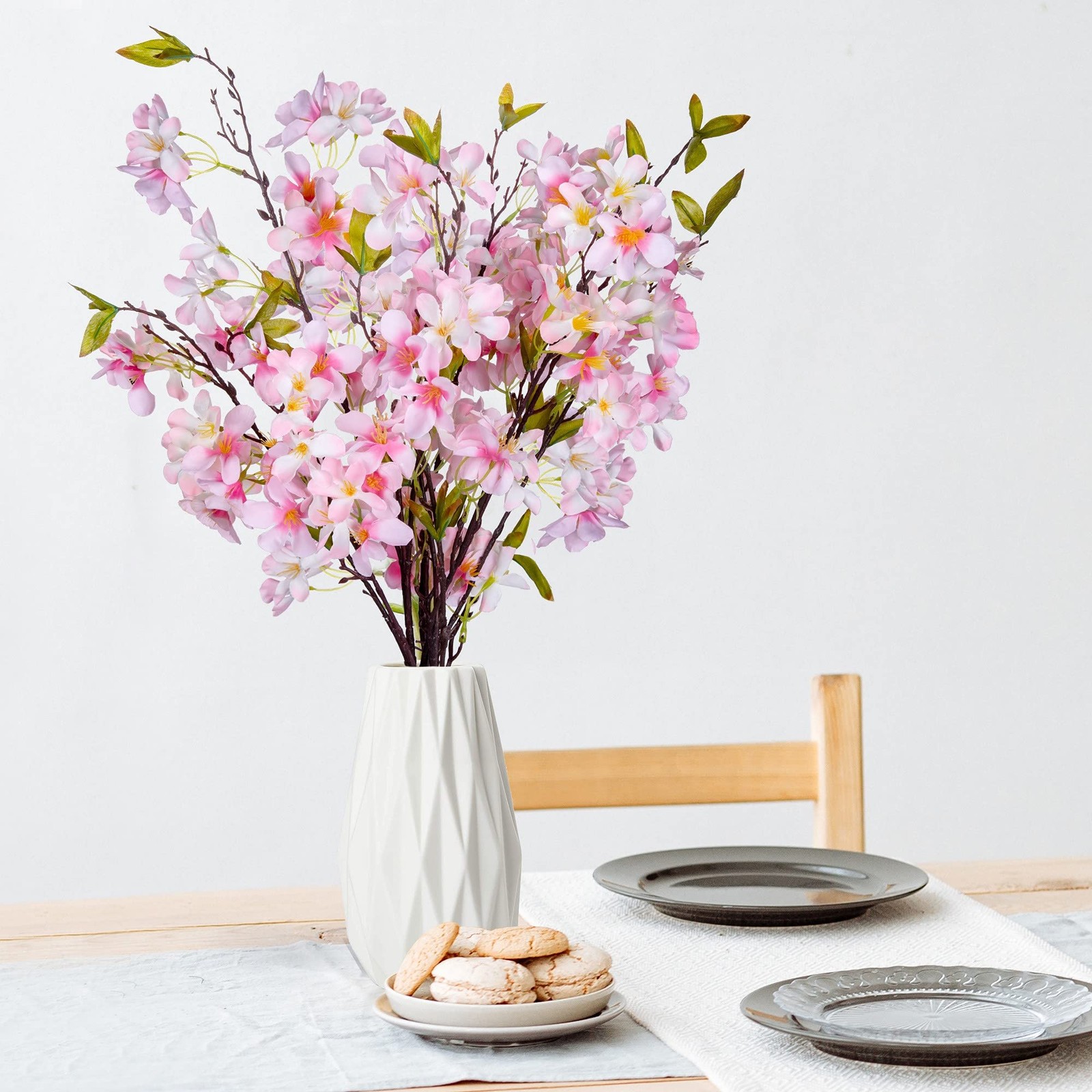 Artificial Apple Blossom Silk Flowers Tree Branches 33” Long Stems Faux Bouqu…