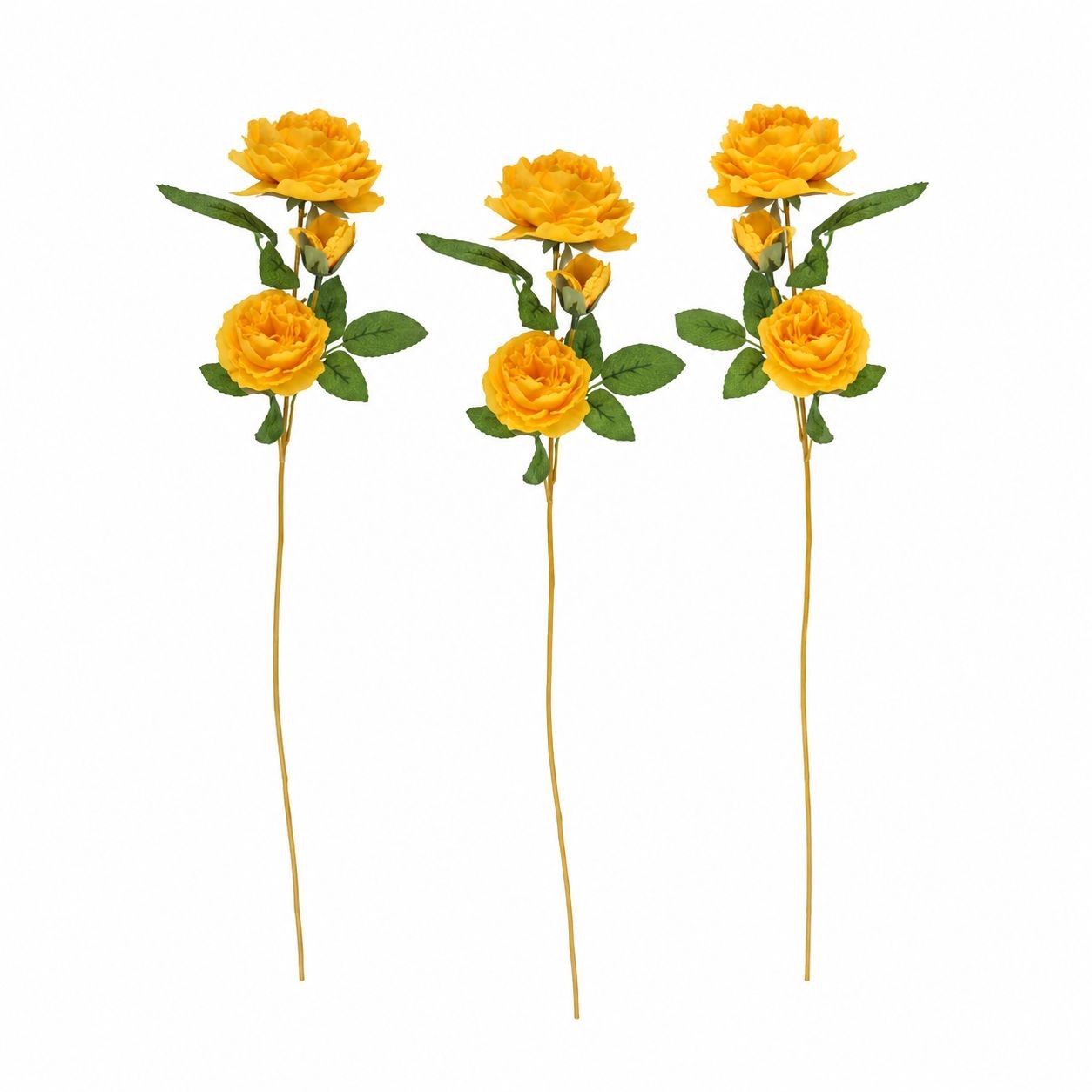 Set of 3 Golden Yellow Rose Stems Faux Roses Artificial Flowers Farmhouse Cottag