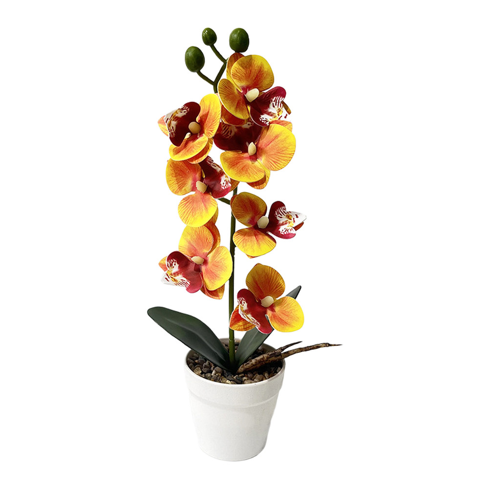 Life-Like 7-Bloom Artificial Orchid in Stylish White Stone Pot 11.81 in