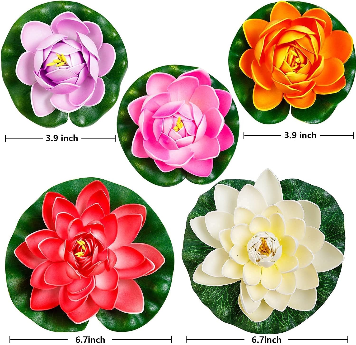Artificial Lily Pads for Pond, 11In & 6In Artificial Flowers Floating Foam Lotus