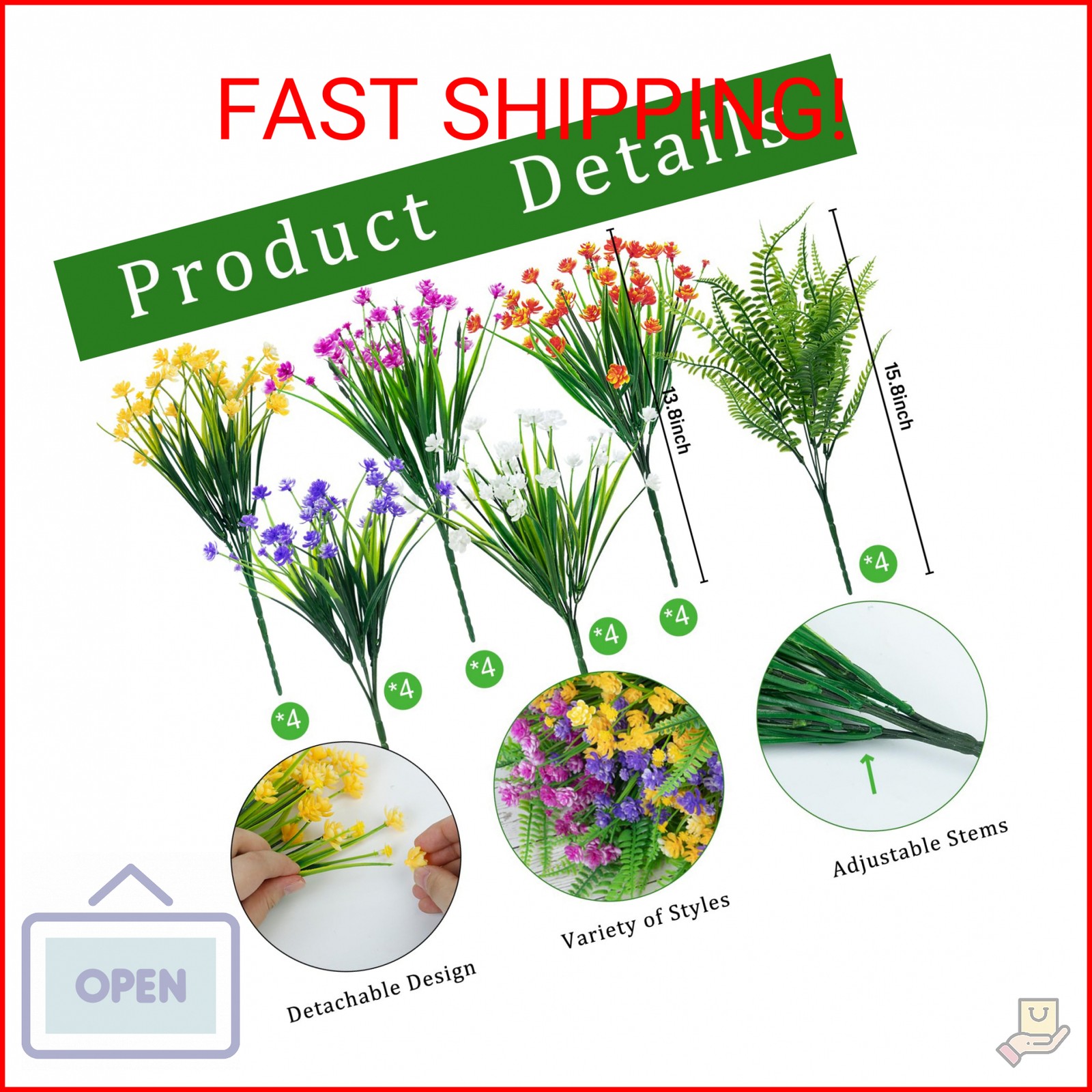 Ouddy Decor 12 Bundles Artificial Flowers for Outdoors UV Resistant Fake Plastic