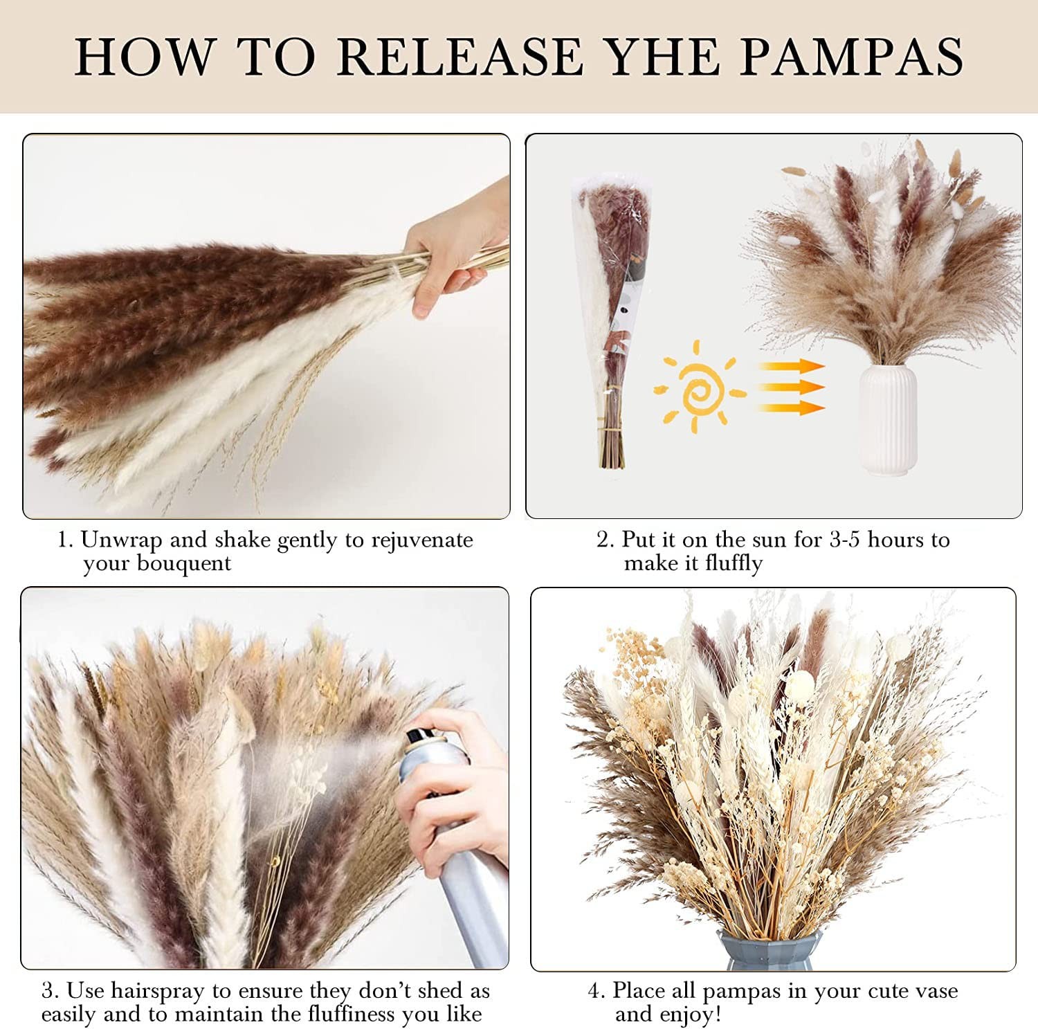 Dried Pampas Grass Decor 110 PCS Dried Plants,Dried Flowers Natural pompas Fl…