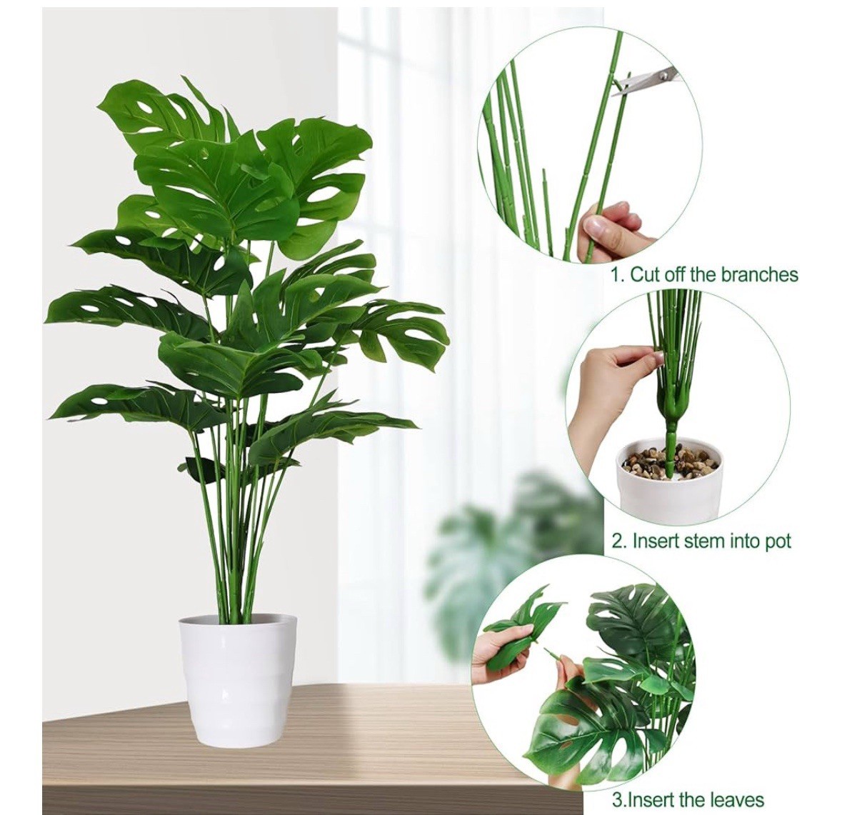 28″ Set of 2 Artificial Monstera Deliciosa Plants In Pot Indoor Faux Plants