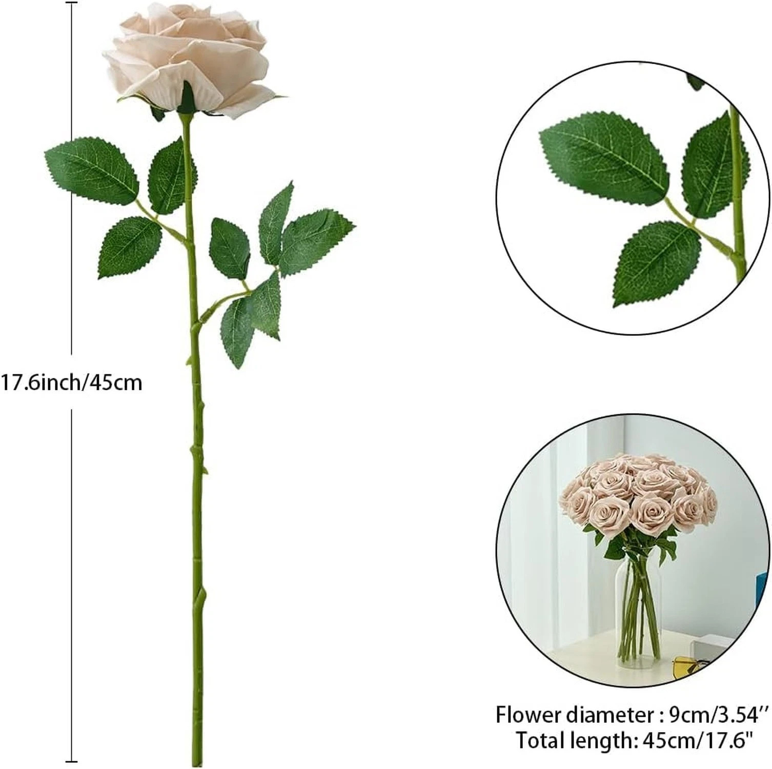 50Pcs Nude Roses Artificial Flowers Artificial Silk Roses Bulk,Fake Roses Flo…