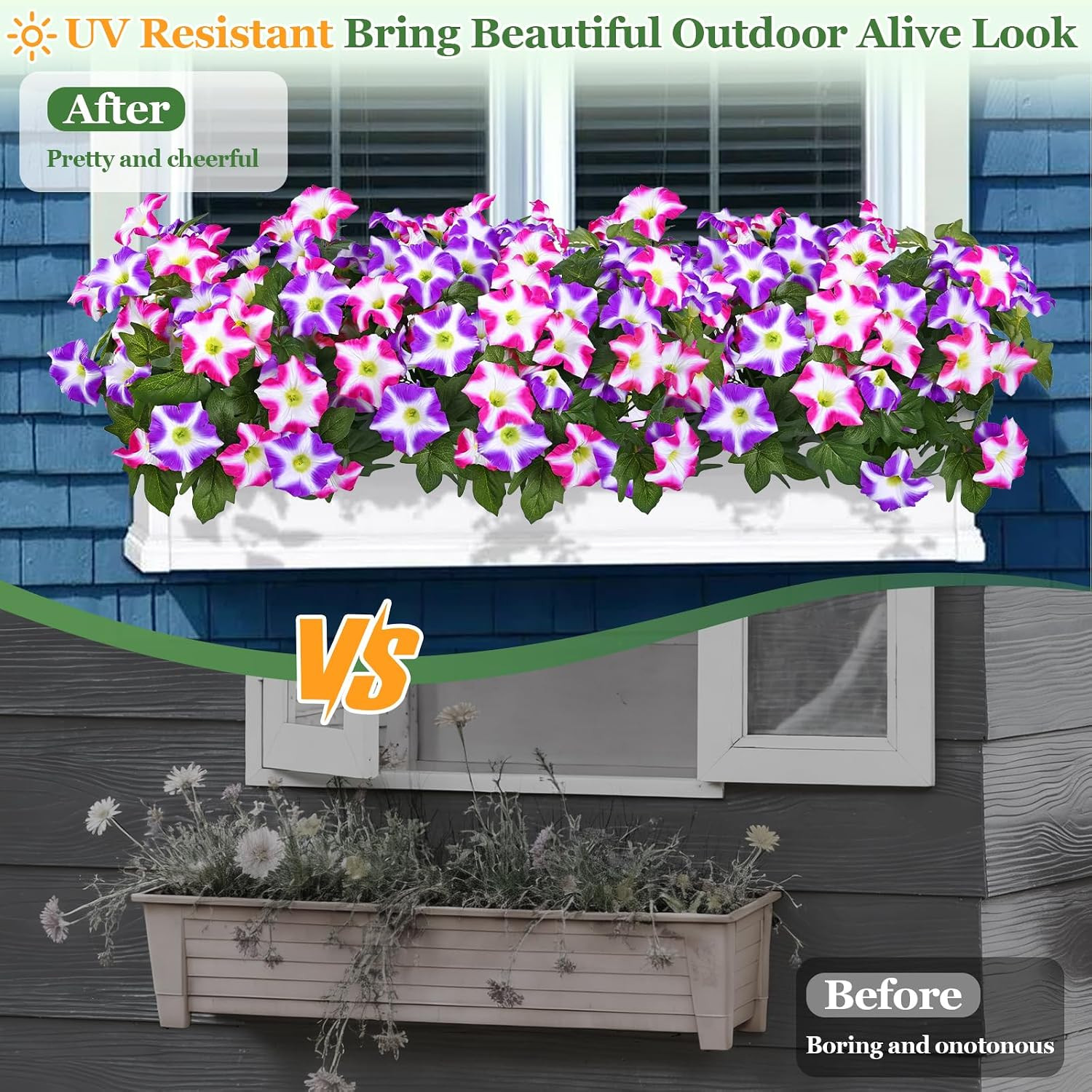Artificial Flowers for Outdoors, 4 Bundles Realistic Fake Outdoor Flowers, UV Re