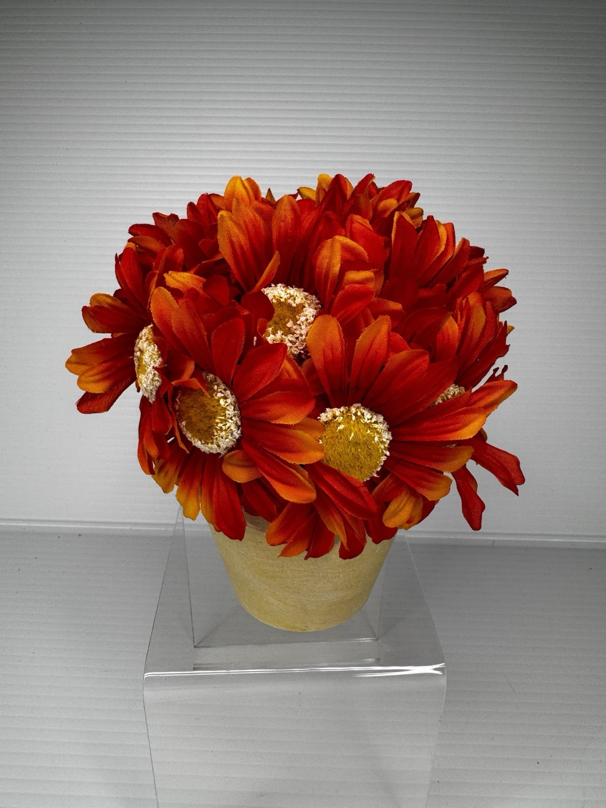 Artificial Orange Daisy Floral Arrangement In Decorative Pot Fall Autumn Decor