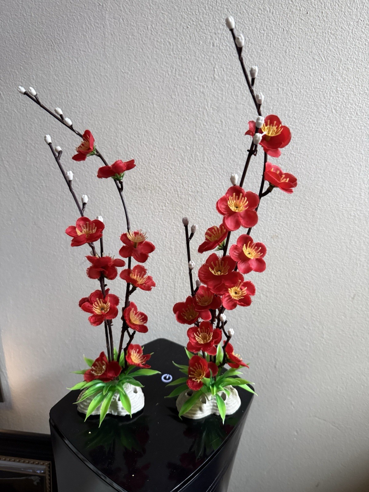 Artificial Cherry Blossom Floral Arrangements Set of 2, 28in Red/White/Green