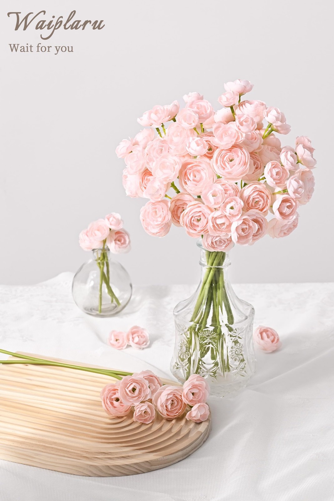 Pink Ranunculus Artificial Flowers Fake Peonies Real Touch Silk Bouquet 18 PCS