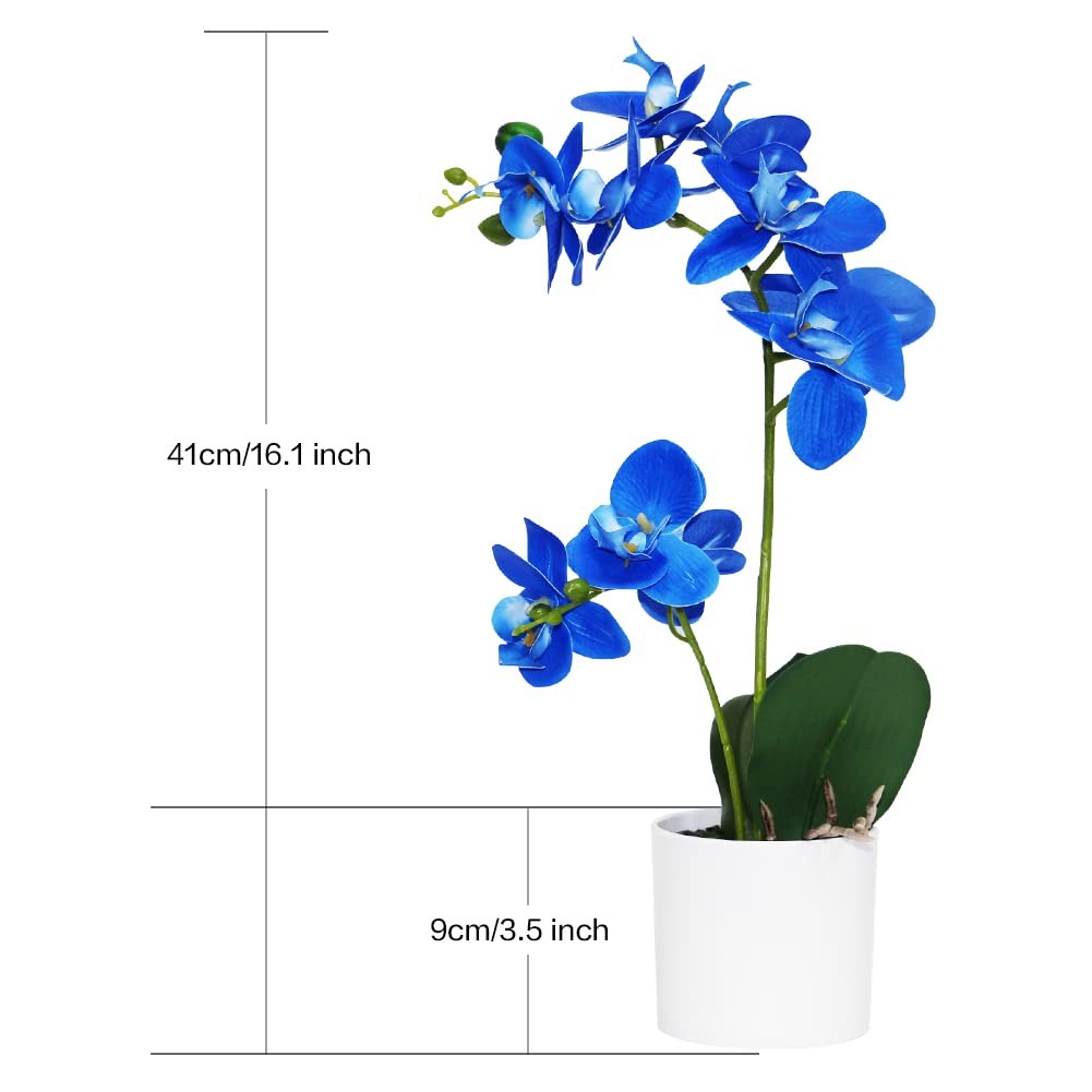 Blue Artificial Orchid Flowers In Pot Faux Potted Floral Wedding Home Decor