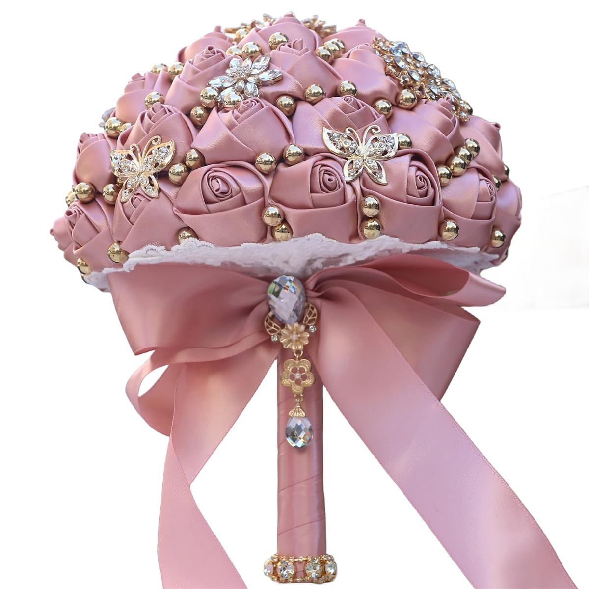 Bridal Wedding Bouquet Round Throw Toss Artificial Rose Blush Pink 7.1 Inch